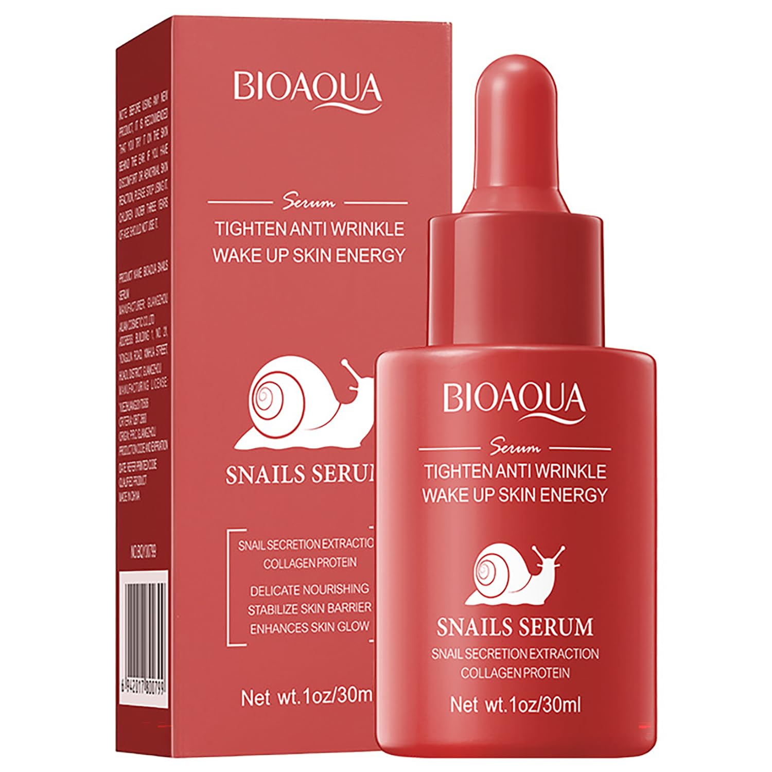BIOAQUA Snail Essence Facial Serum with Collagen Protein - Anti-Wrinkle, Moisturizing & Nourishing Skin Care for Smooth Face - 30ml / 1fl.oz - Perfect for Daily Skincare Routine & Anti-Aging Treatment