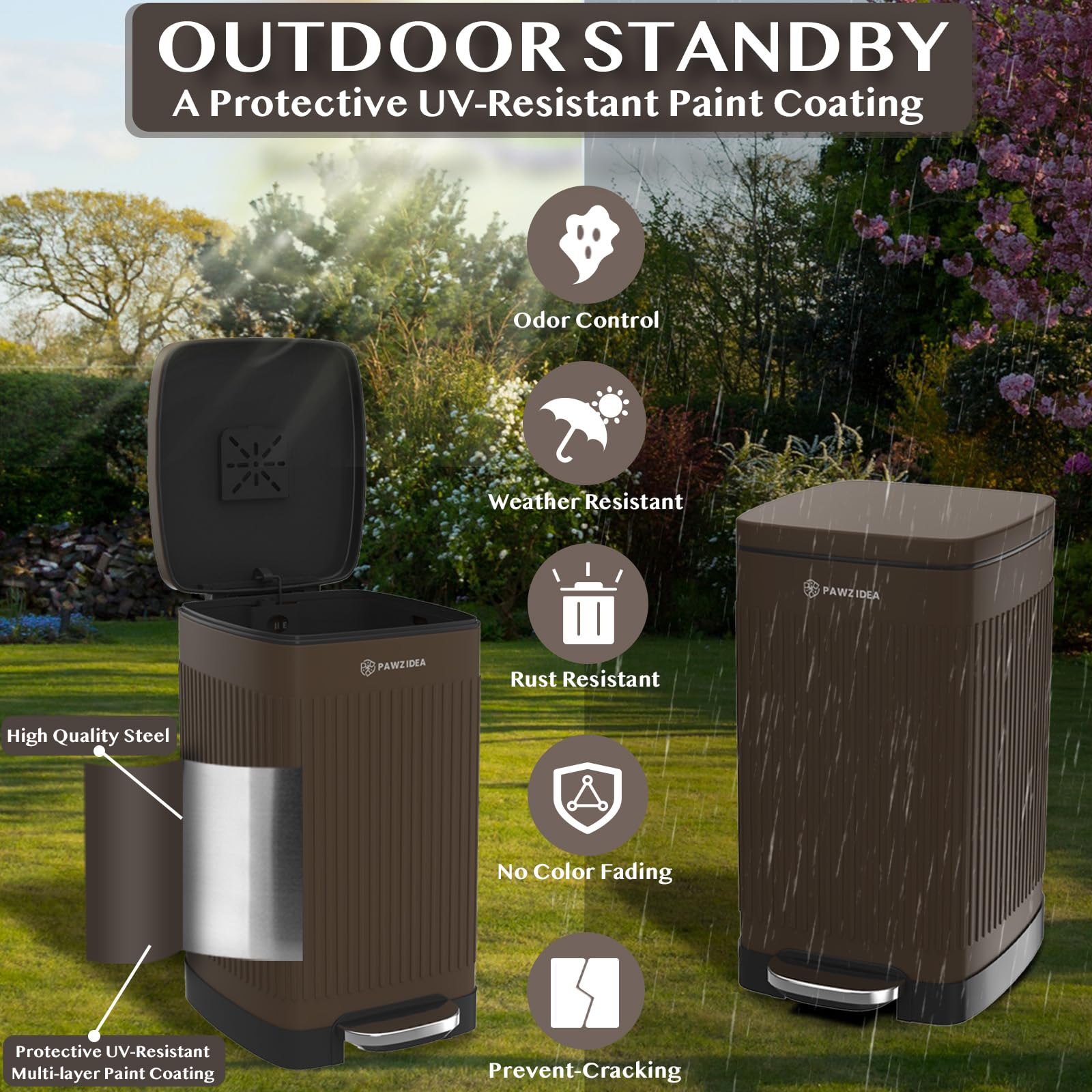 PAWZIDEA 5.3 Gallon Odor-Proof Dog Waste Station with Lid - Activated Carbon Outdoor Pet Poop Trash Can, Waterproof Dog Poop Disposal Bin for Backyard, Garden & Patio - Ideal for Pet Waste Management & Odor Control
