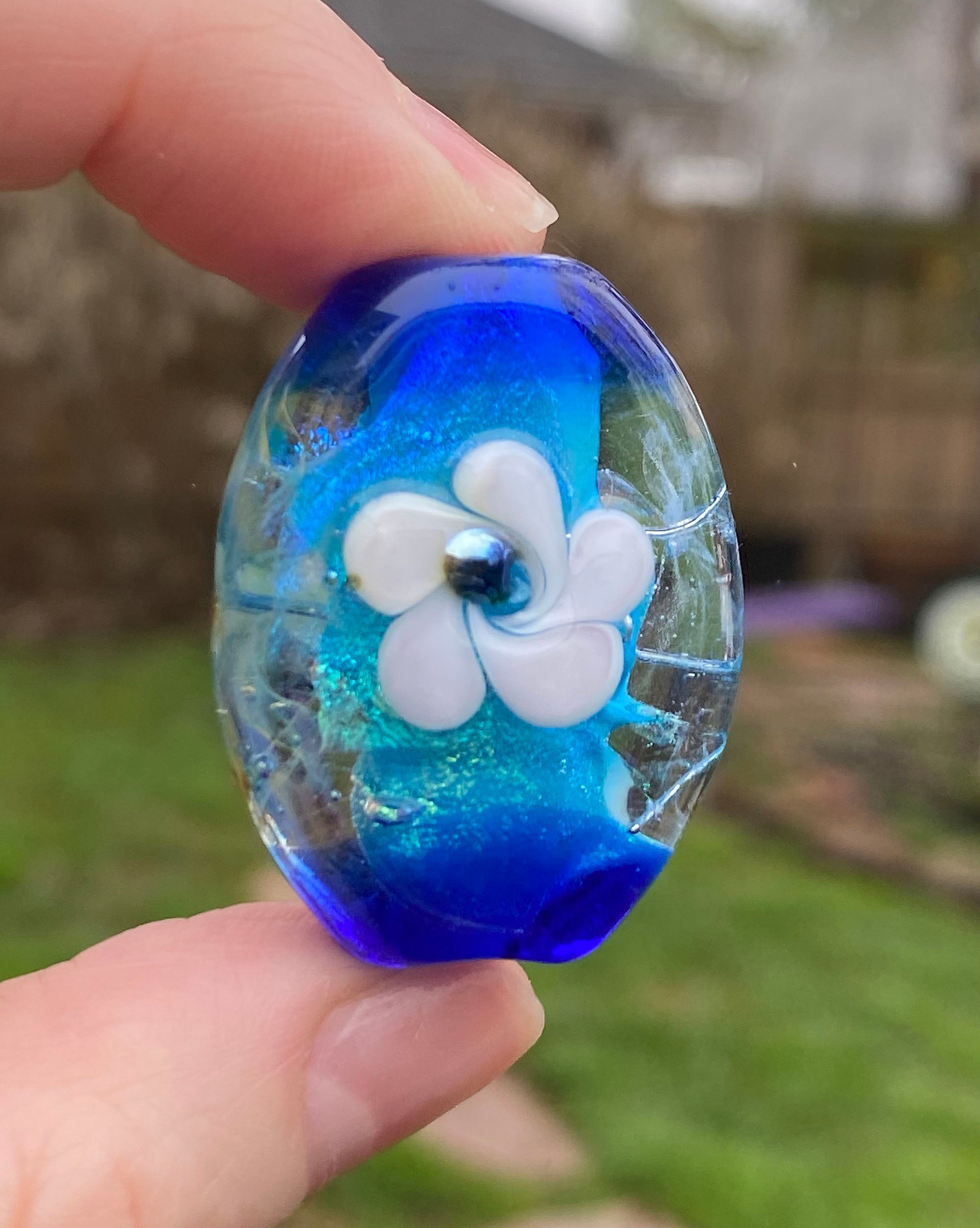 Handmade Aqua Floral Dichroic Glass Lampwork Bead - Focal Jewelry Making Supply for Necklaces & Bracelets | DIY Craft Beading Accessory