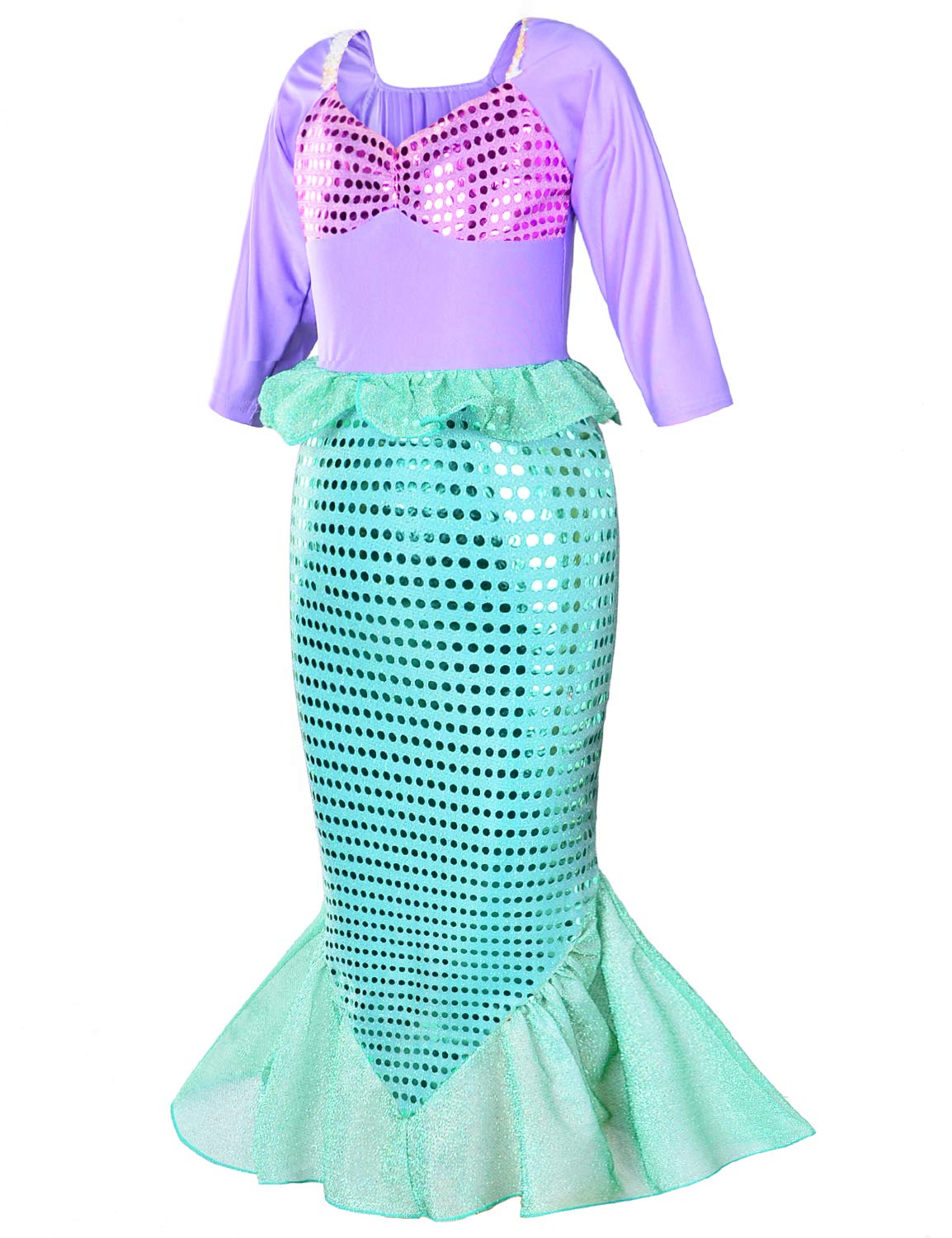 JoyJoin Little Girls Princess Mermaid Costume Set with Wig & Crown - Sparkly Green Dress Up Party Outfit for Halloween, Birthday Parties & Pretend Play