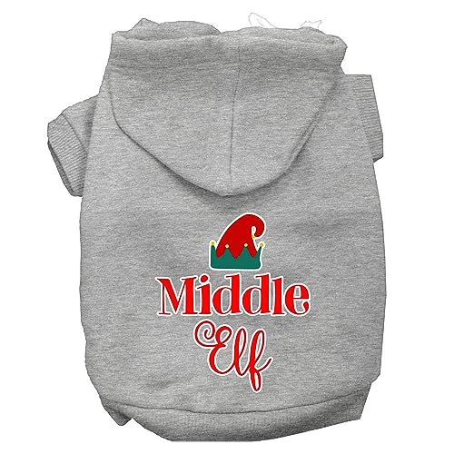 Christmas Pet Dog & Cat Hoodie - 'Middle Elf' Gray XL (14-20 lbs) | Screen Printed Holiday Costume for Small Pets | Perfect for Christmas Photos & Festive Parties