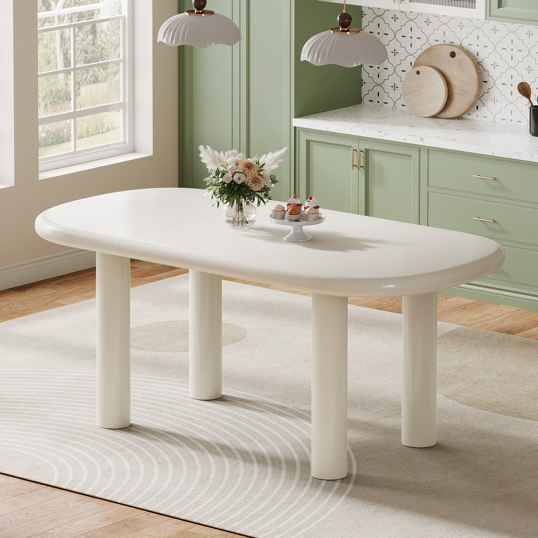 Modern Oval Wood Dining Table for 4-6 People - 63 Inch Solid Wood Kitchen Table for Family Gatherings & Dinner Parties