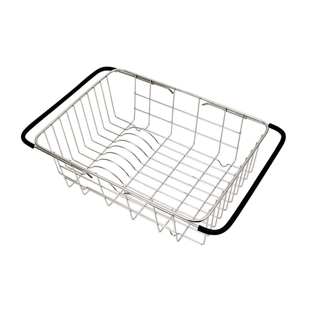 Stainless Steel Colander with Fine Mesh Strainer - Expandable Sink Drain Rack with Rubber Grip Handles - Multi-Functional Kitchen Strainer Basket for Washing Vegetables, Fruits, Pasta & Draining Dishes