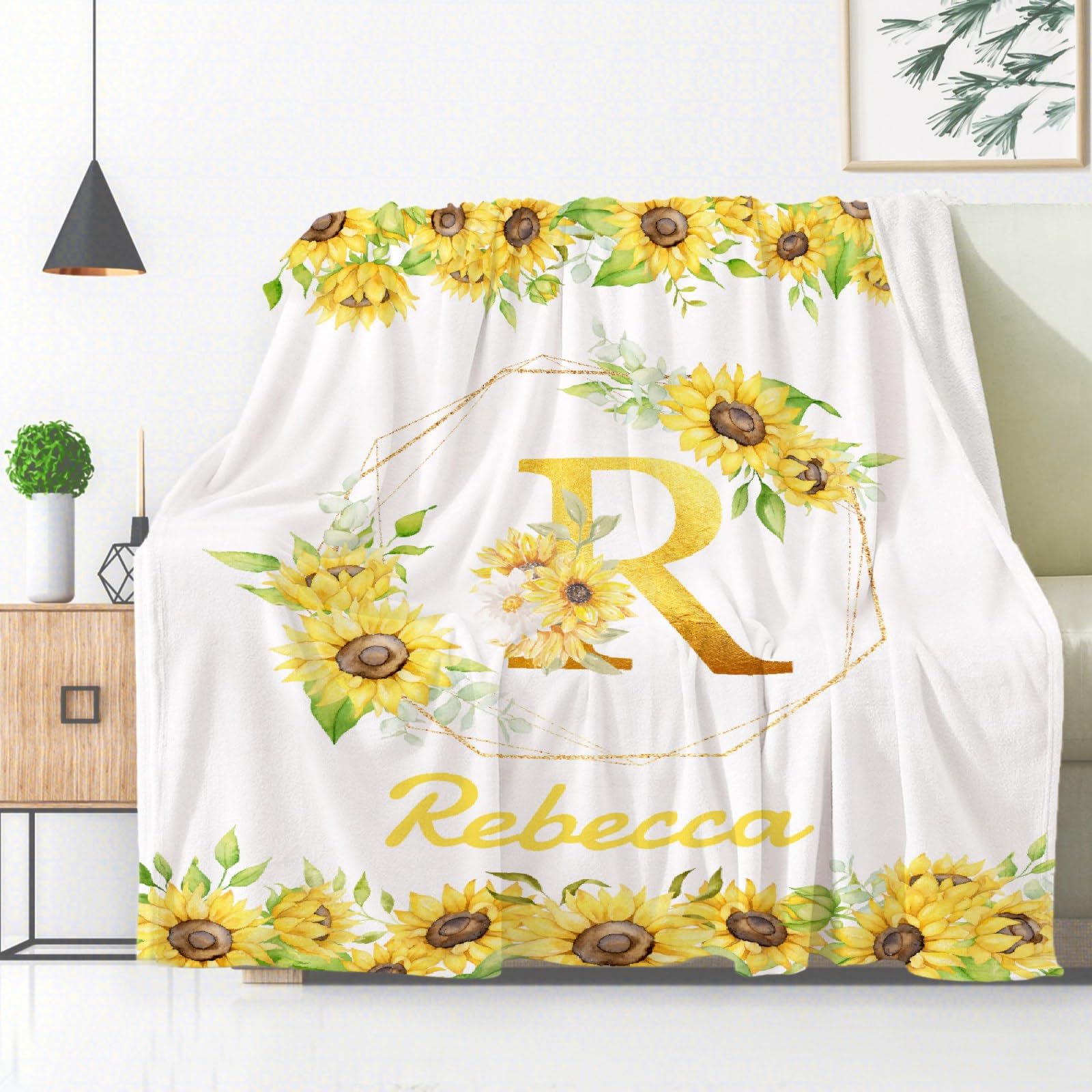 Personalized Baby Blankets for Girls & Boys - Custom Name Baby Blanket | Soft Cozy Fleece Throw Quilt for Newborns & Toddlers | XL Size Sunflower Design Baby Gift for Shower, Christening & Family Keepsake