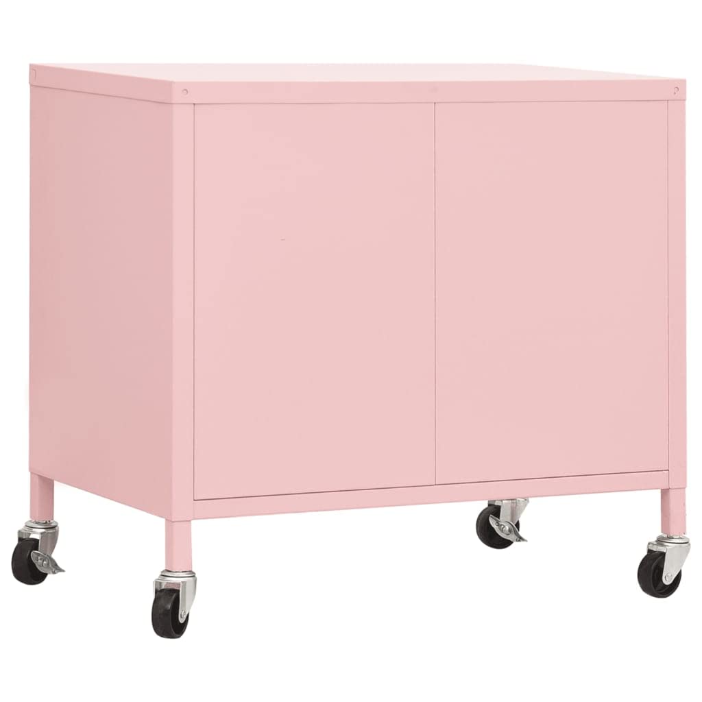 Pink Steel Storage Cabinet with Double Doors & Wheels - 23.6