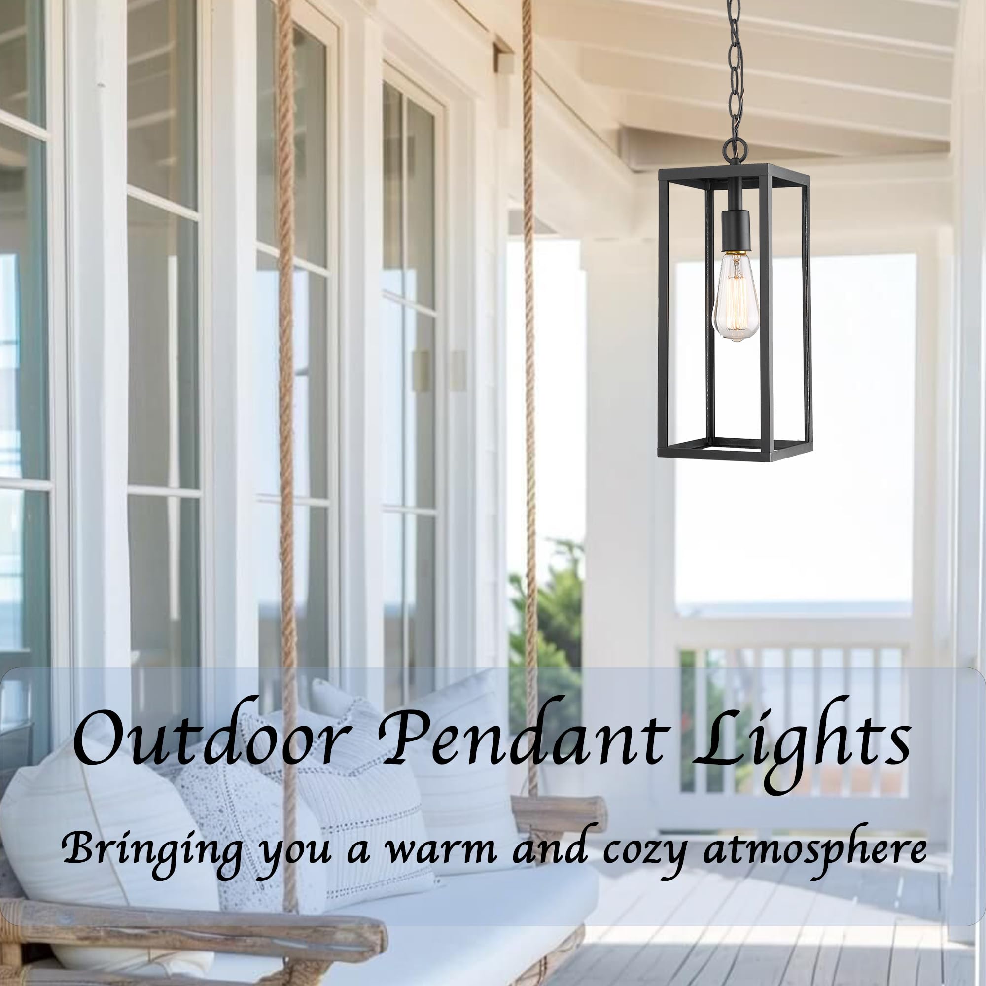 Bestshared 15 Inch Modern Outdoor Pendant Lantern Light - Clear Glass Hanging Fixture for Porch, Patio, Pathway & Hallway - Weather-Resistant Indoor/Outdoor Ceiling Lamp for Garden, Entryway & Deck Lighting