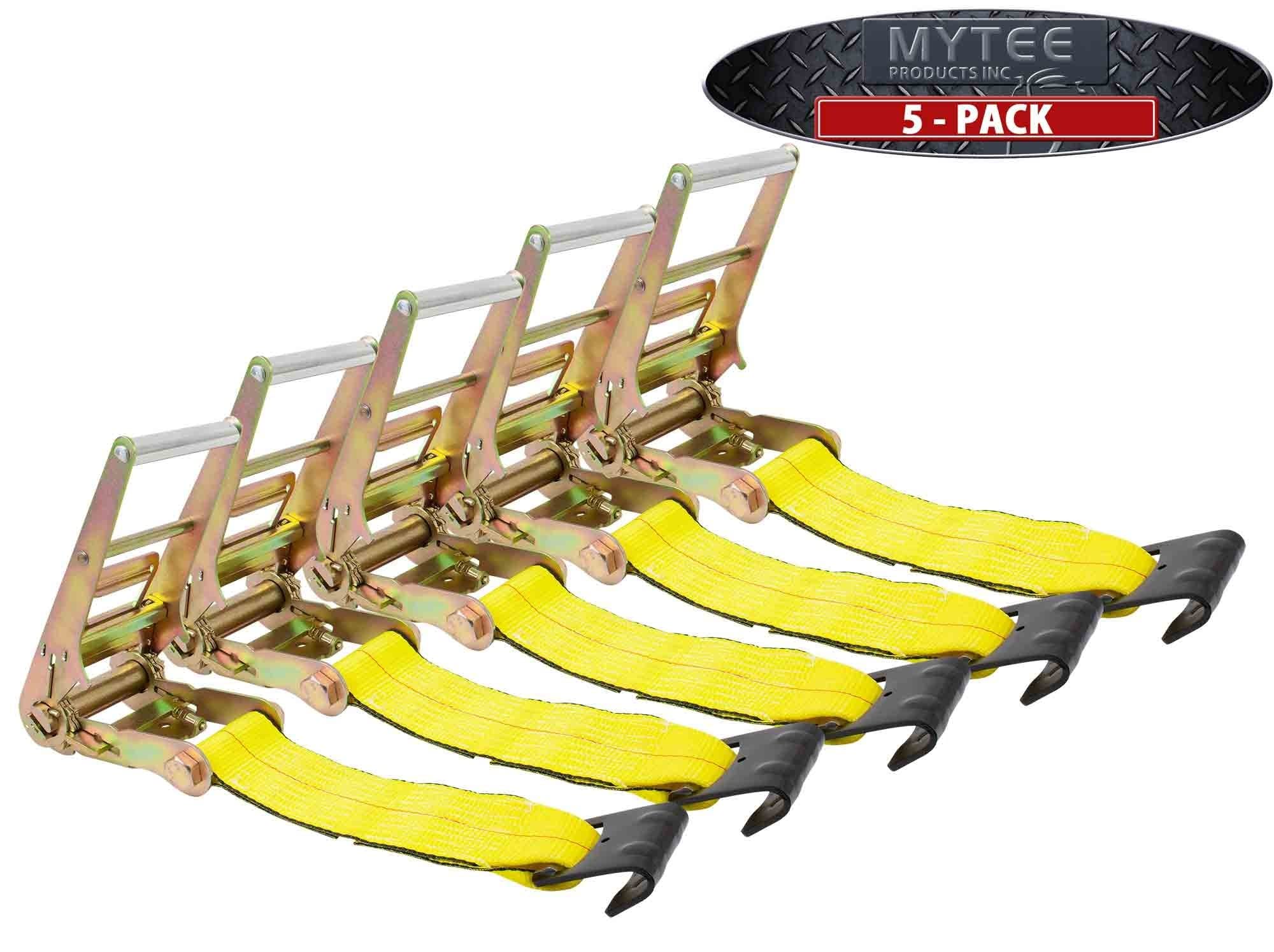 Mytee Products 5-Pack 4-Inch Ratchet Straps with Flat Hooks (No Strap Included) - Heavy Duty Tie Downs for Trucks, Trailers, Cargo Securing & Transport