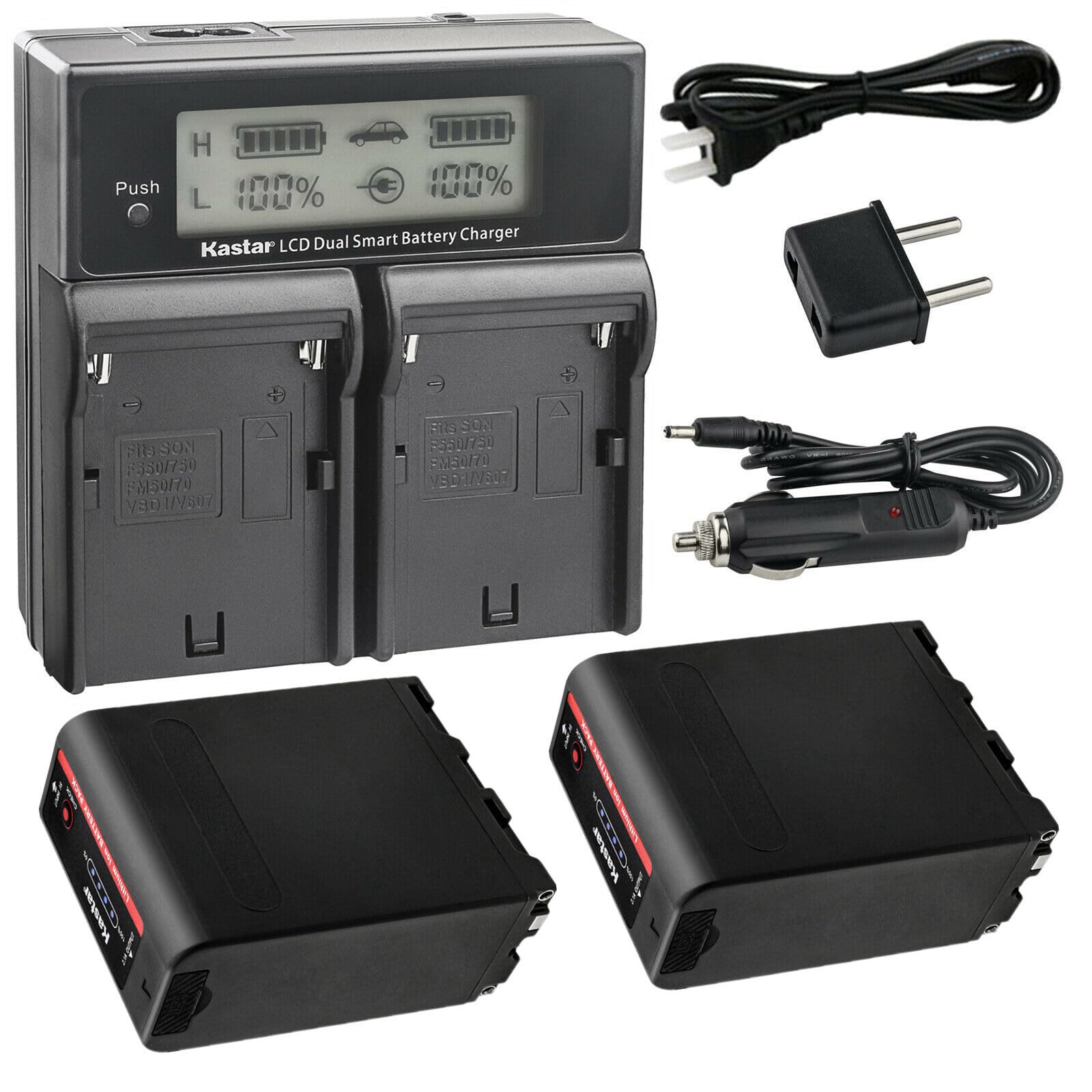 Kastar 2-Pack NP-F990EXP Replacement Battery & CH04 Dual Fast Charger for Sony CCD-TRV Series Cameras - Perfect for Travel, Vlogging, and Outdoor Photography