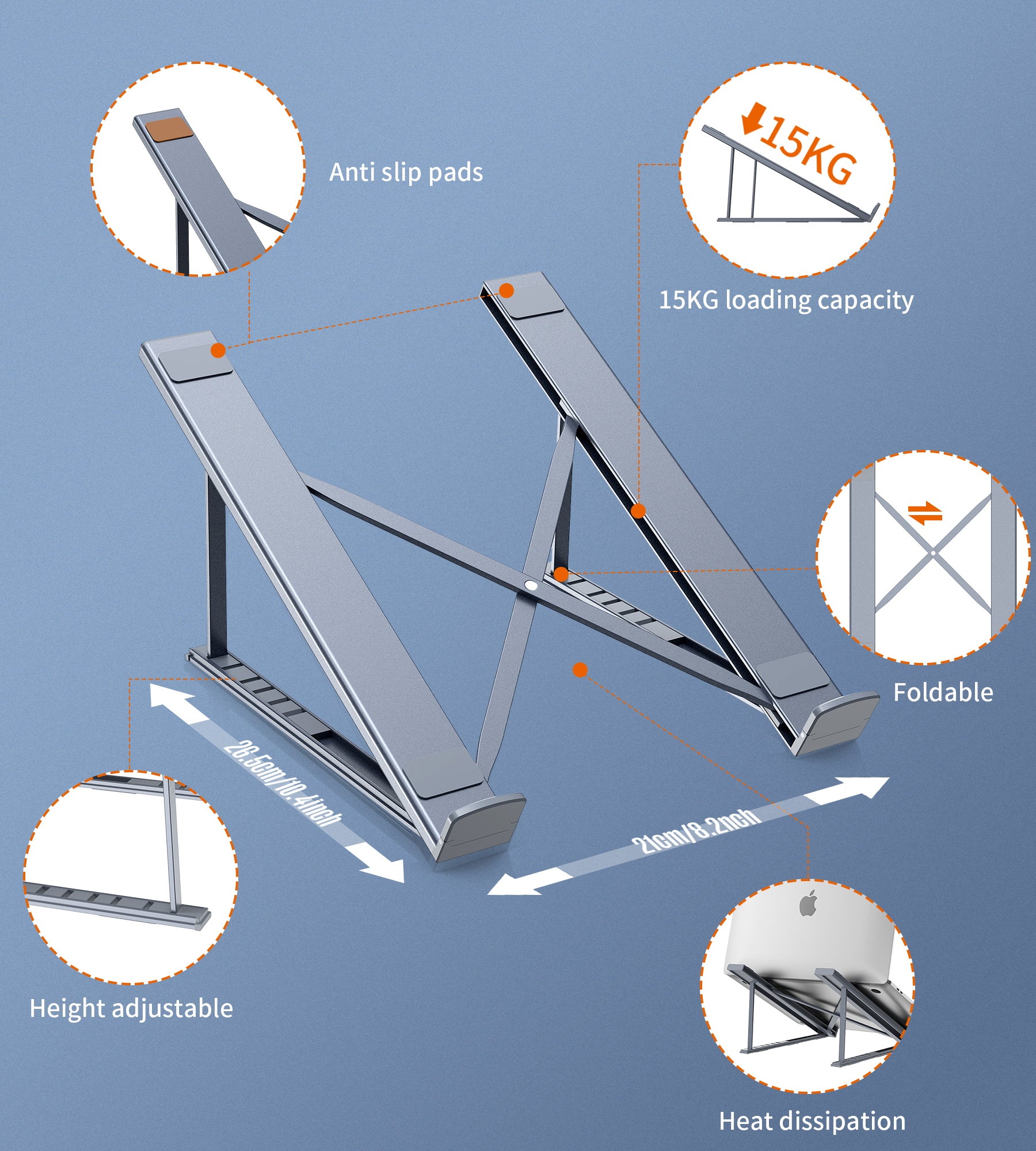 Adjustable Foldable Laptop Stand - Portable Ergonomic Computer Riser for Desk, Grey | Perfect for Home Office, Travel & Workspace Comfort