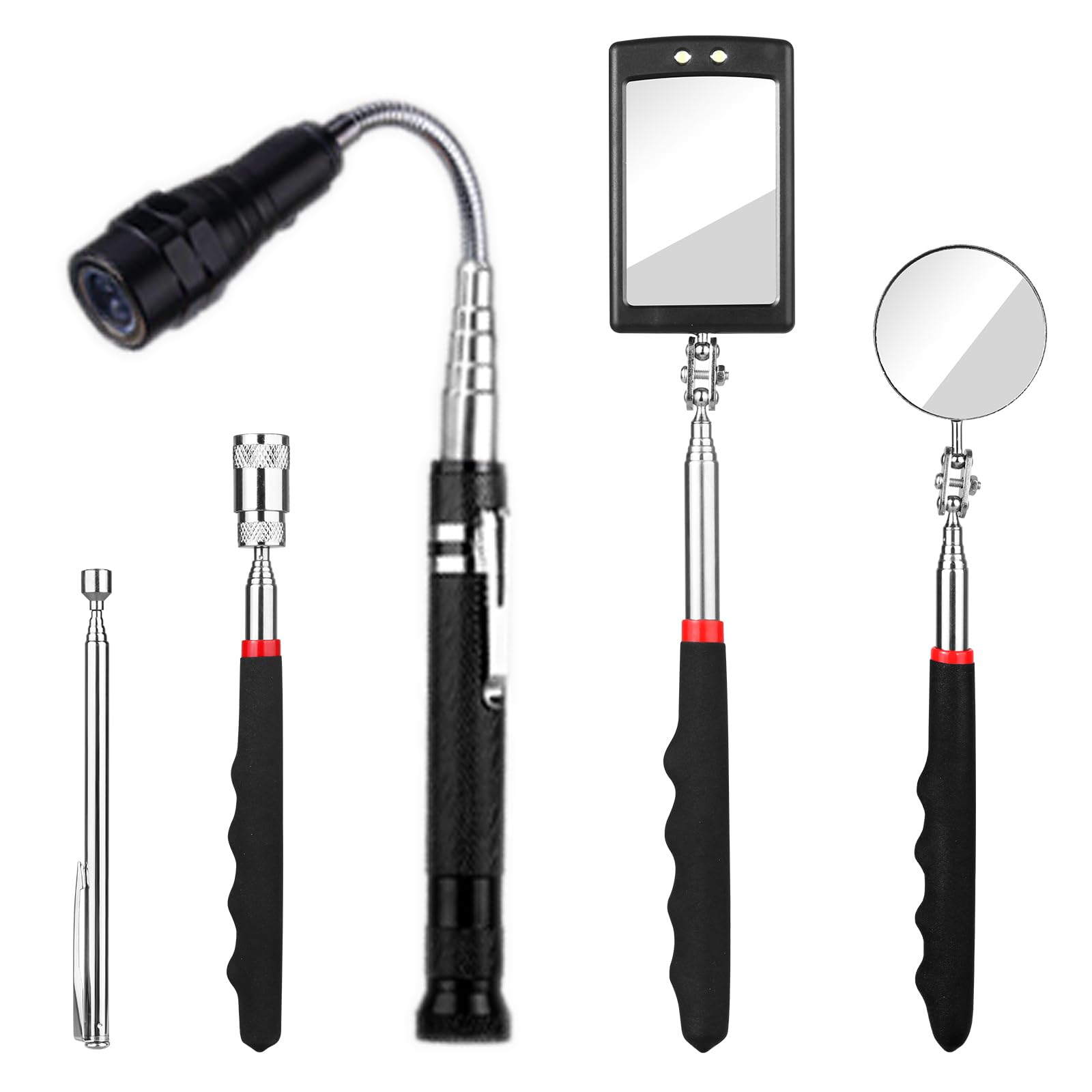 Extendable Magnetic Pickup Tool Set with LED Flashlight & Inspection Mirror - Telescoping Magnetic Grabber for Mechanics, Handymen, DIYers - Perfect Gift for Father, Husband, Boyfriend - Ideal for Auto Repair, Workshop & Home Maintenance