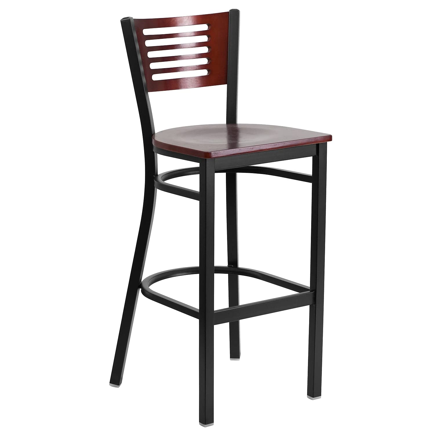 Flash Furniture 2-Pack HERCULES Series Black Metal Bar Stools with Mahogany Wood Seat & Back - Heavy Duty Restaurant & Home Bar Stools for Kitchen Counter, Pub, and Dining Room