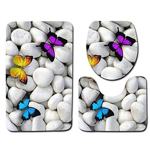 3-Piece Non-Slip Bathroom Rug Set - Soft Beach Shell Design Contour Mat & Toilet Cover - Washable Bath Mats for Bathroom Safety & Decor - Perfect for Coastal, Nautical or Beach-Themed Homes