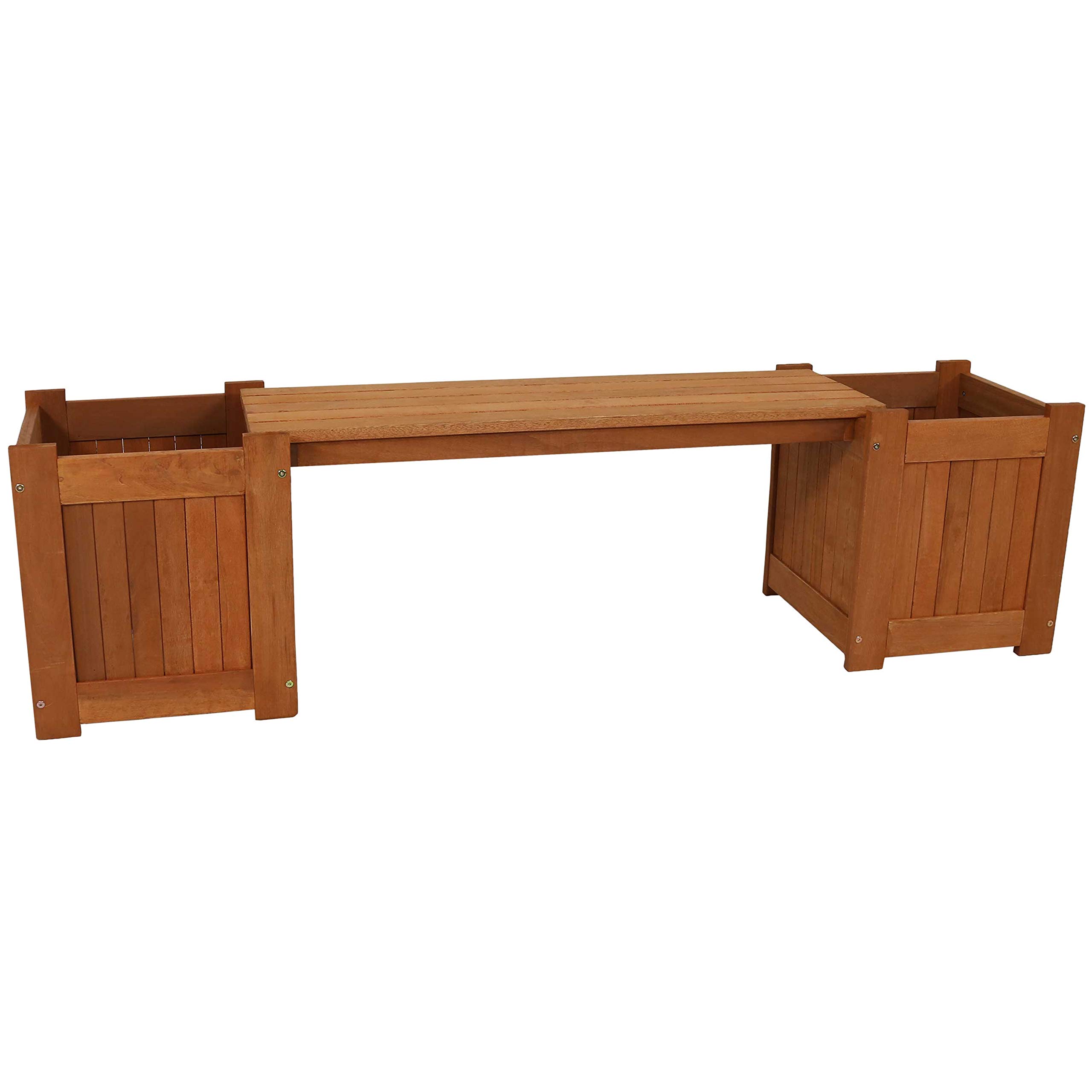 Sunnydaze 68-Inch Meranti Wood Outdoor Planter Box Bench with Teak Oil Finish - Perfect for Patio, Garden, and Backyard Seating Decor