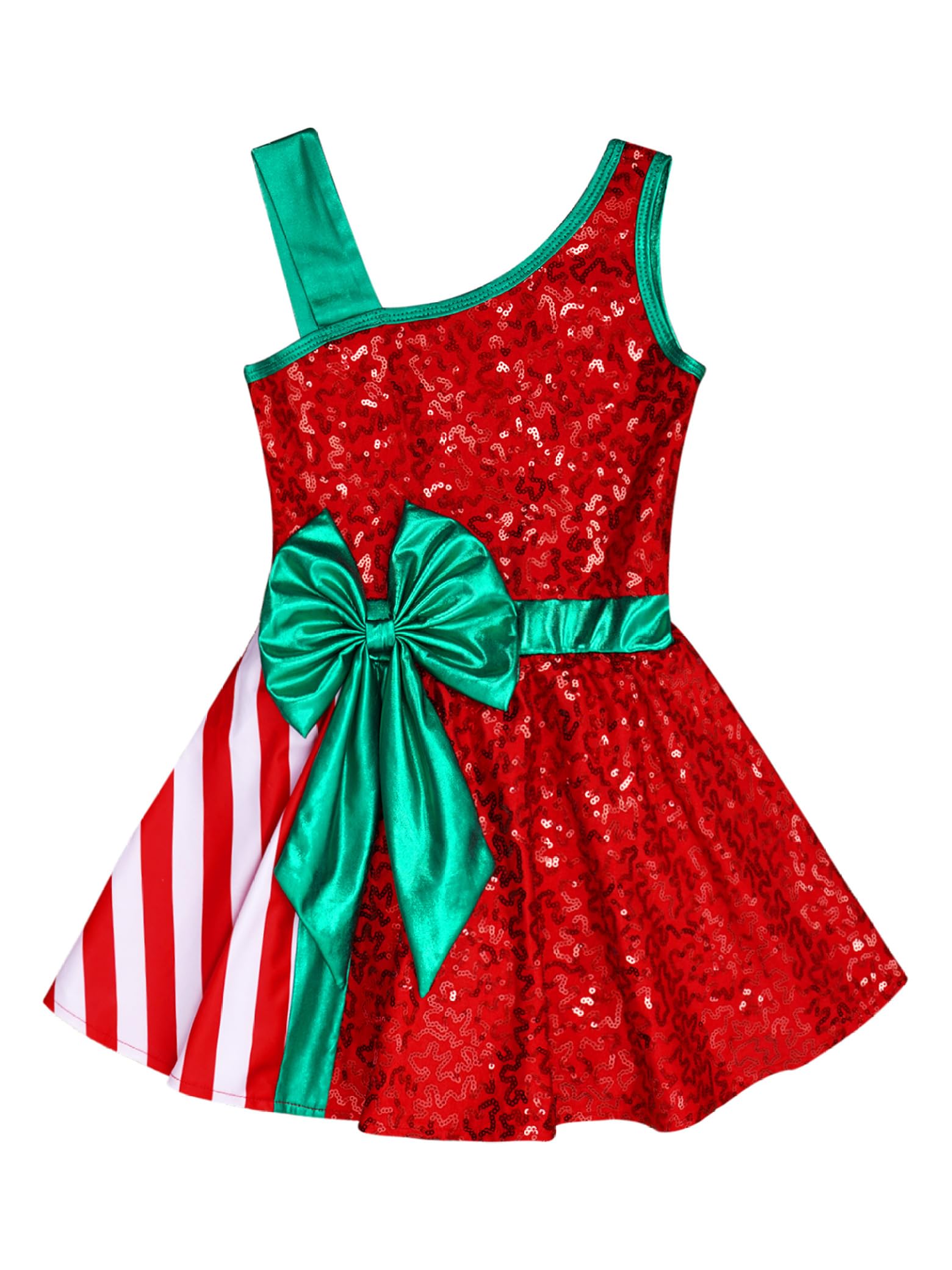 Girls Christmas Dance Costume - Santa Elf Fancy Dress with Shiny Sequins Tutu Leotard for Holiday Performances & Xmas Parties