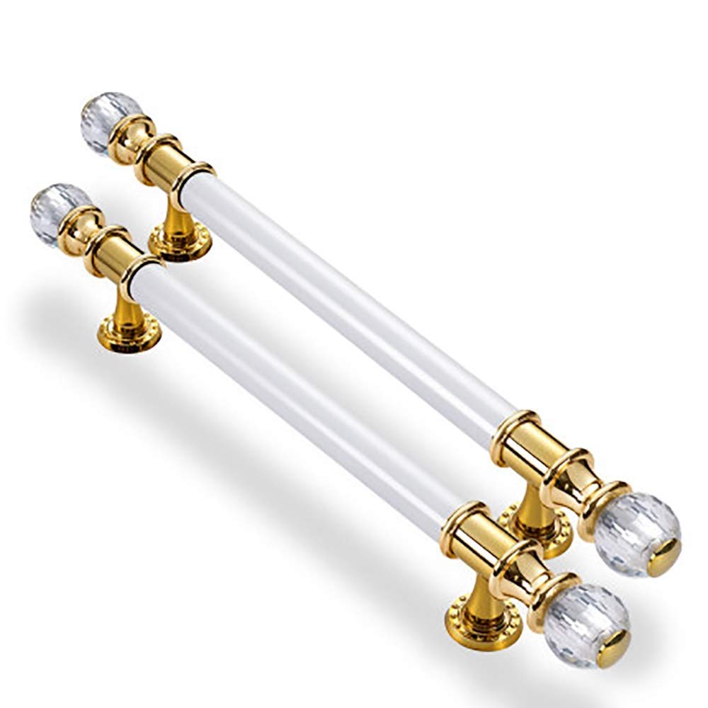 FMOGE European Style Stainless Steel Gate Handles - Crystal Glass & Wooden Door Handle for Hotels, Clubs, and Homes - Retro Design (White, 120cm) - Perfect for Entry Doors, Interior Doors, and Decorative Applications
