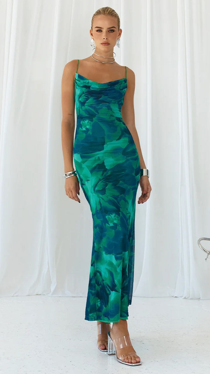 Kapri Slip Dress - Green Floral Print Women's Summer Dress | Perfect for Beach Vacation, Date Night & Casual Outings