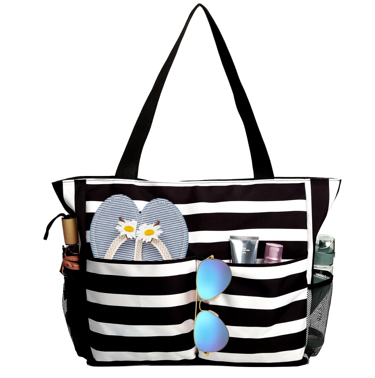 Waterproof Large Beach Tote Bag for Women with Zipper - Swim Pool Bag for Travel, Vacation & Summer Outings - Perfect for Beach Trips, Pool Parties and Weekend Getaways
