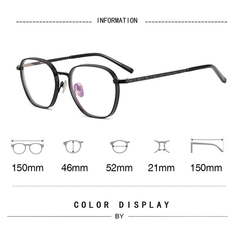 Unisex Black Titanium Square Eyeglasses - Flat Top Full Rim Frame 43101 | Perfect for Work, Reading & Fashion