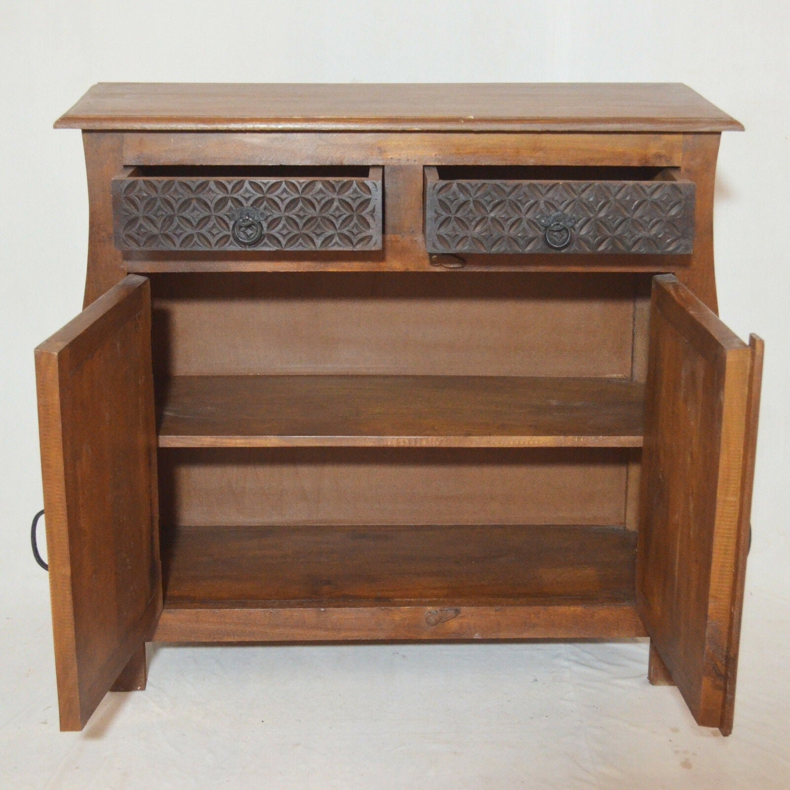 French Colonial Hand Carved Solid Wood Sideboard - Antique Brown Buffet Cabinet for Dining Room, Living Room & Entryway Storage
