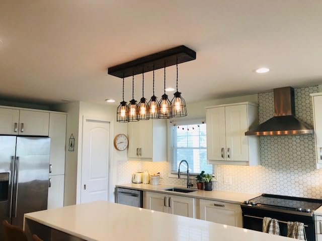 Farmhouse Wooden Chandelier Light - Adjustable Height Rustic Ceiling Pendant for Kitchen, Dining Room, Island, Bar & Pool Table - Perfect for Country Style Home Decor & Cozy Gatherings