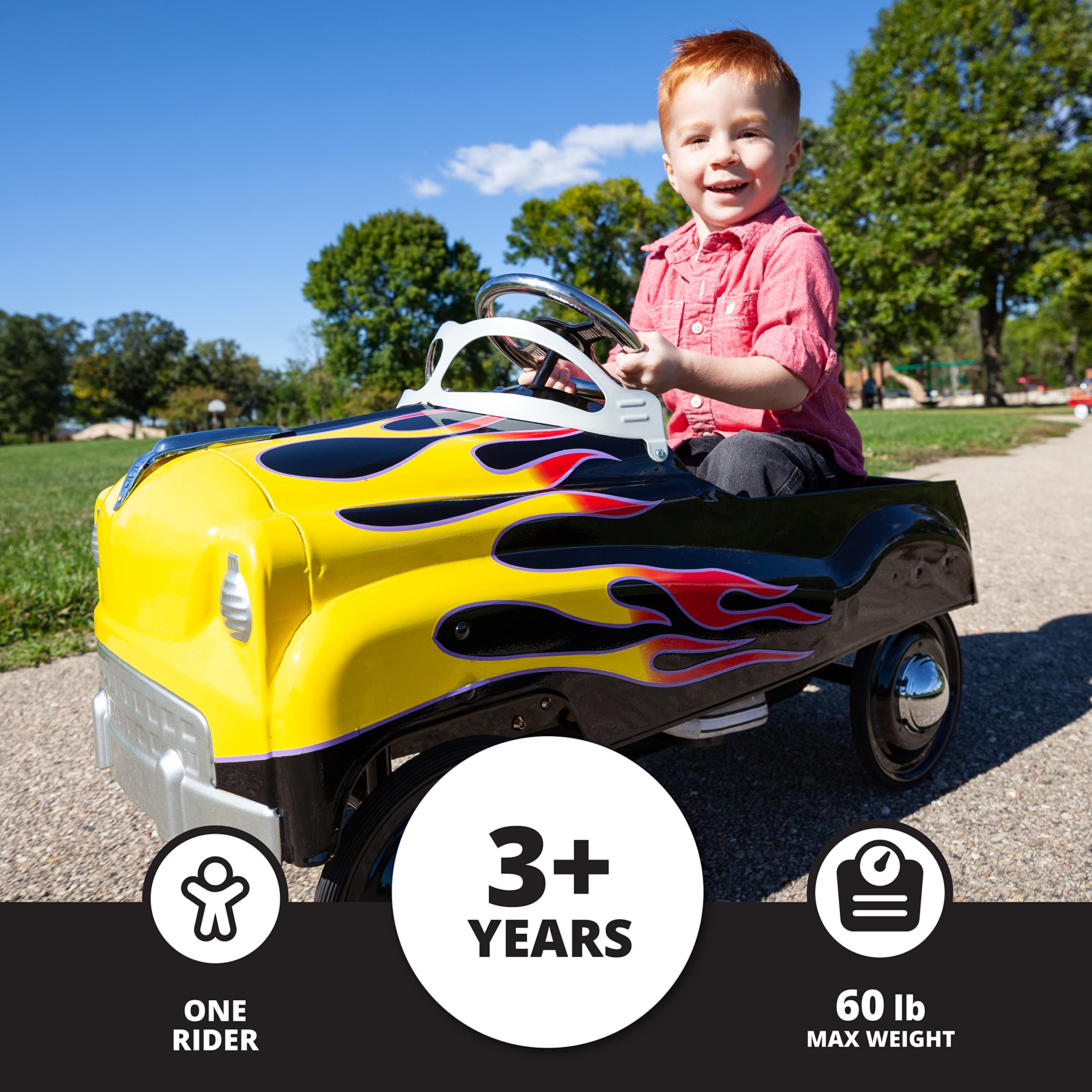 Kid Trax Toddler Classic Pedal Car for Kids Ages 3-5 Years | Durable Steel Construction | 60 lbs Weight Capacity | Street Rod Style Ride-On Toy - Perfect for Outdoor Play, Backyard Fun & Preschooler Development