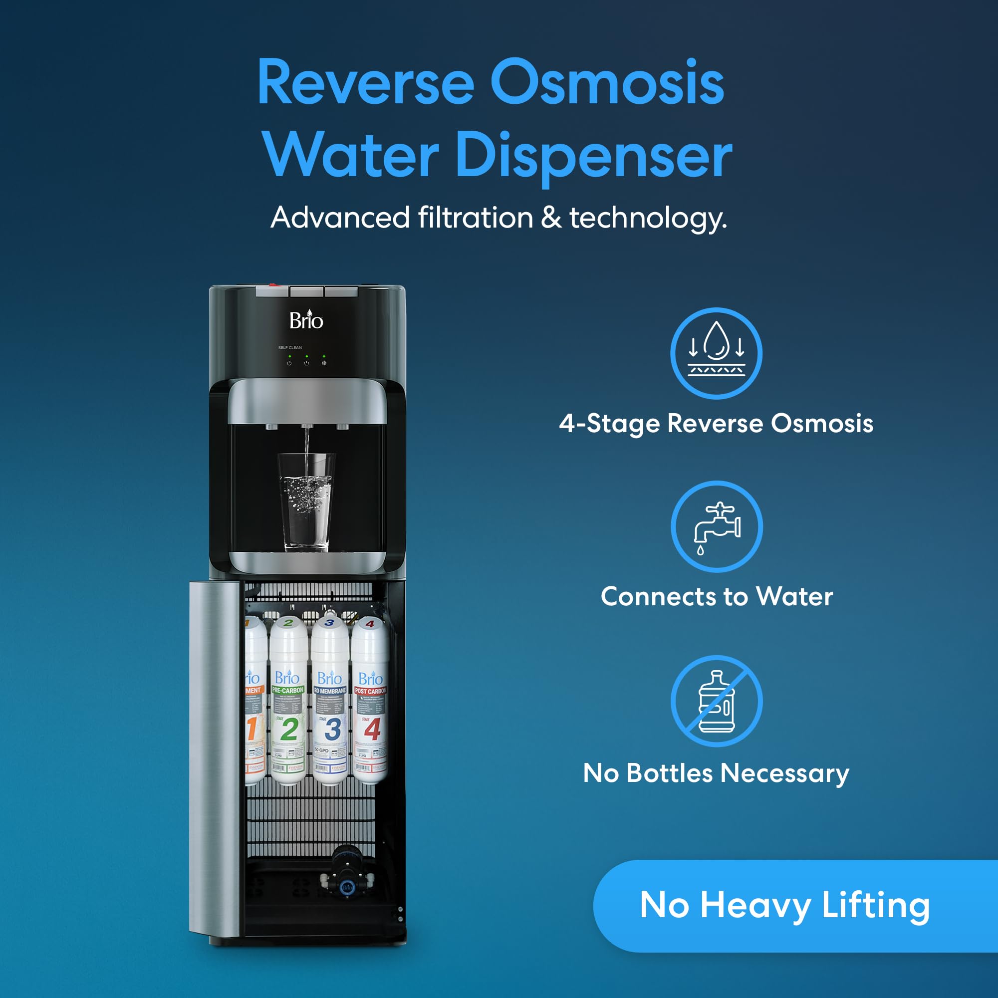Brio Commercial Grade Bottleless Reverse Osmosis Water Cooler Dispenser with Ultra Safe Filtration - 3 Temperature Settings (Hot, Cold & Room) - UL Certified for Office & Home Use - Perfect for Kitchens, Break Rooms and Workplaces