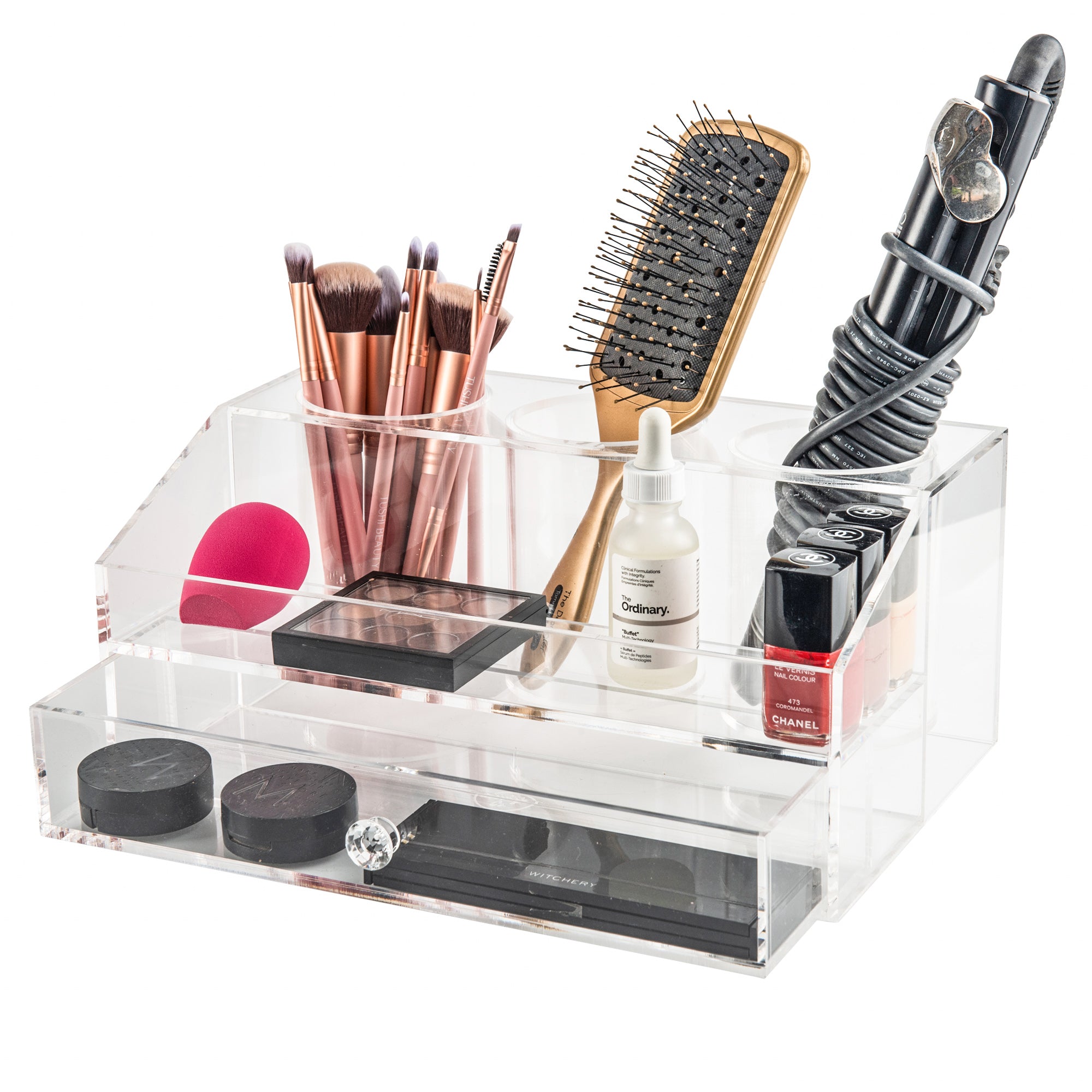 Clear Acrylic Desk Organizer with Drawer - Stylish Office & Home Storage Solution for Pens, Paper Clips, and Stationery