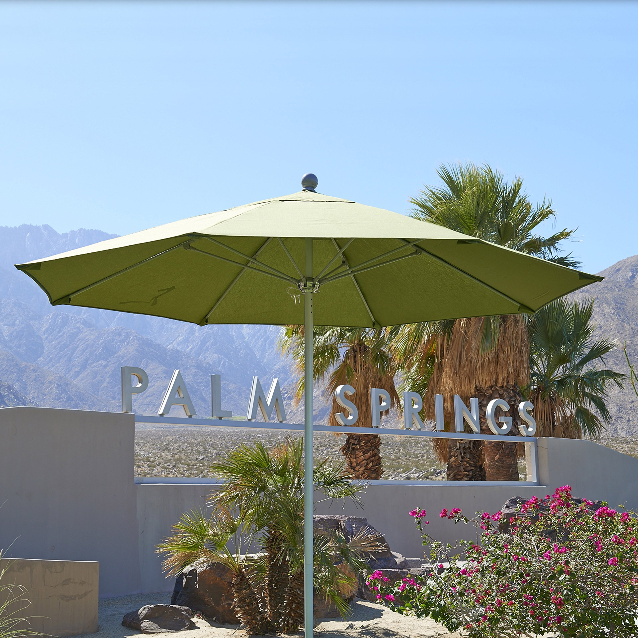 9' Round California Patio Umbrella - Aluminum/Fiberglass Frame with Push Open Mechanism & Silver Pole | Durable Olefin Fabric | Perfect for Poolside, Backyard, Deck, and Outdoor Dining Areas