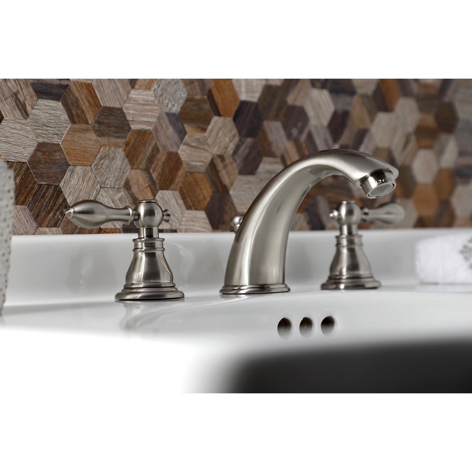 American Classic KB968ACL Brushed Nickel Widespread Bathroom Faucet - 2 Handle 3 Hole Deck Mount with Pop Up Drain - Perfect for Modern Bathroom Renovations and Home Upgrades