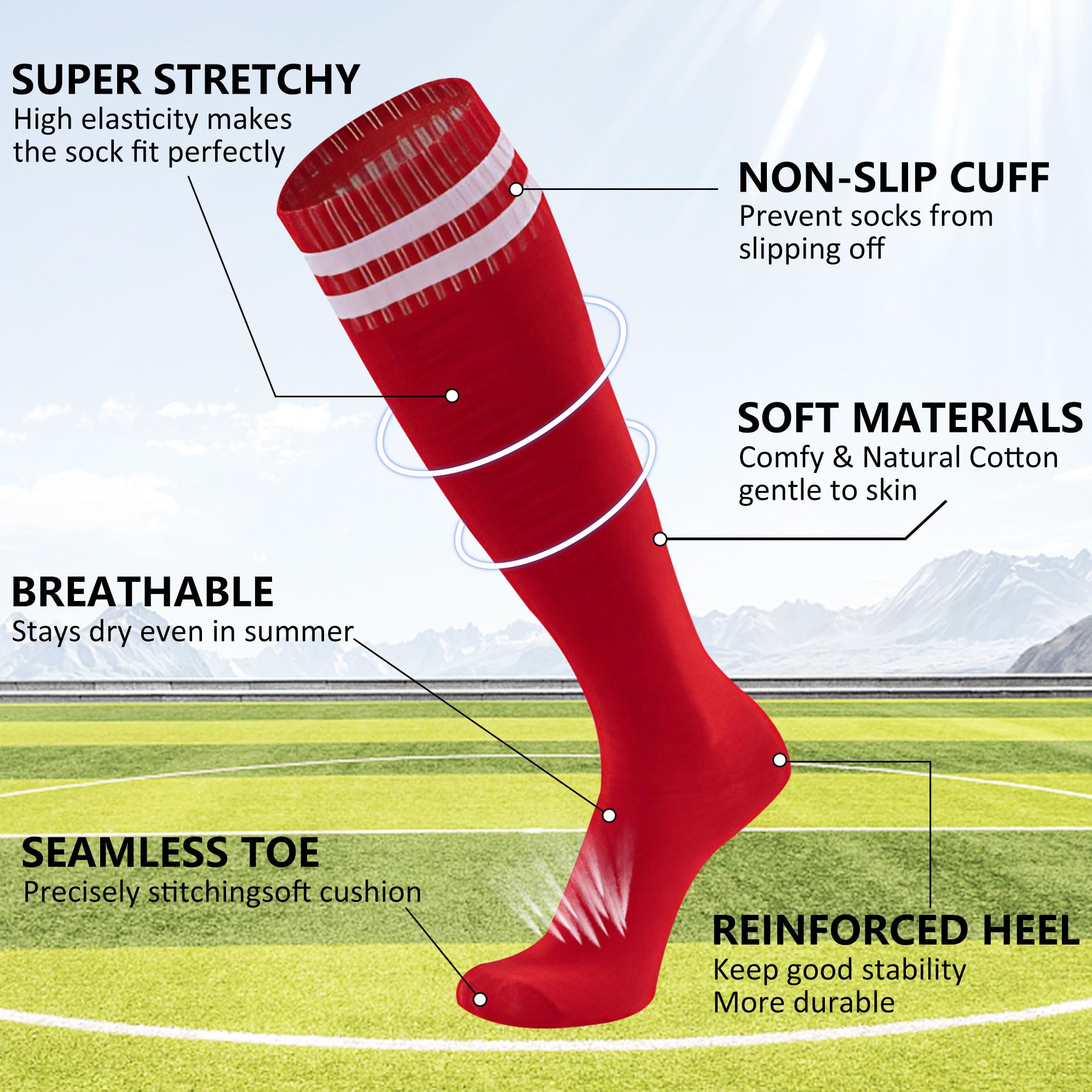**Youth Soccer Socks - Long Knee High Cushioned Team Socks for Kids | Football, Softball & Baseball | Perfect for Training, Games & Sports Activities**