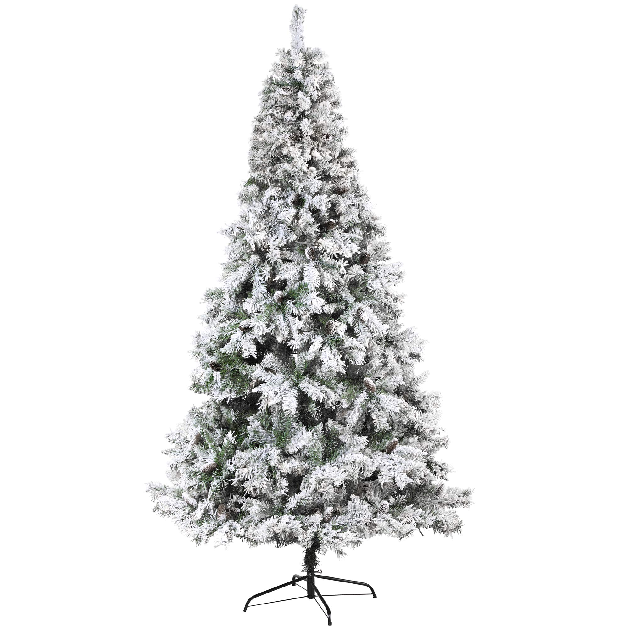 Nearly Natural 8ft Flocked White River Mountain Pine Artificial Christmas Tree with Pinecones - Perfect for Holiday Home Decor, Office, and Christmas Party Decoration