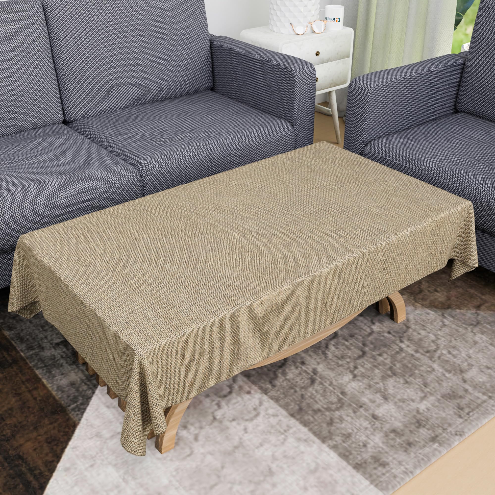 Kuber Industries 40x60 Inch Jute Table Cover - Decorative Dining Table Cloth for Kitchen, Study & Tea Tables | Cream Color | Durable & Stylish 4-Seater Tabletop Protector for Home & Office Use