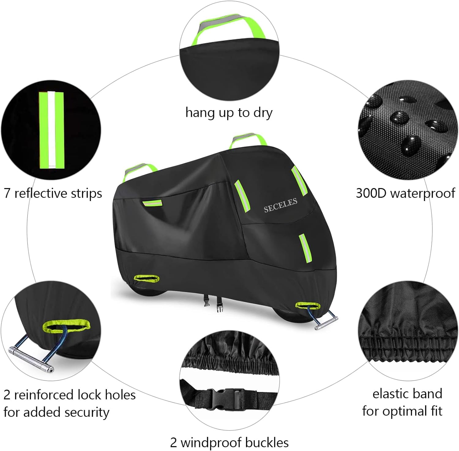 SECELES All-Weather Motorcycle Cover for Honda Grom, Navi, Monkey 125, Kawasaki Z125 Pro & TNT Mopeds (74