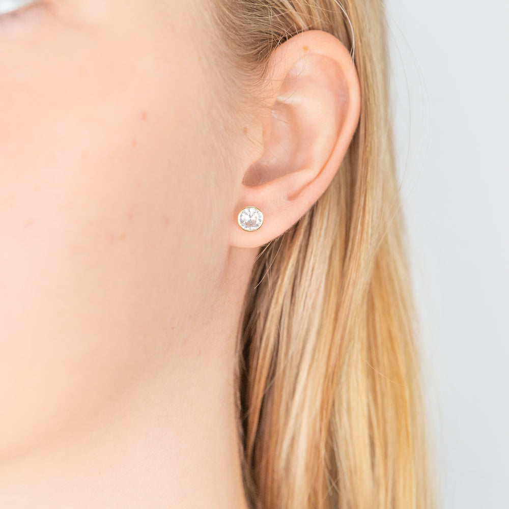 9ct Yellow Gold Bezel Set 6mm Cubic Zirconia Stud Earrings for Women - Elegant Everyday Jewelry for Work, Party & Special Occasions