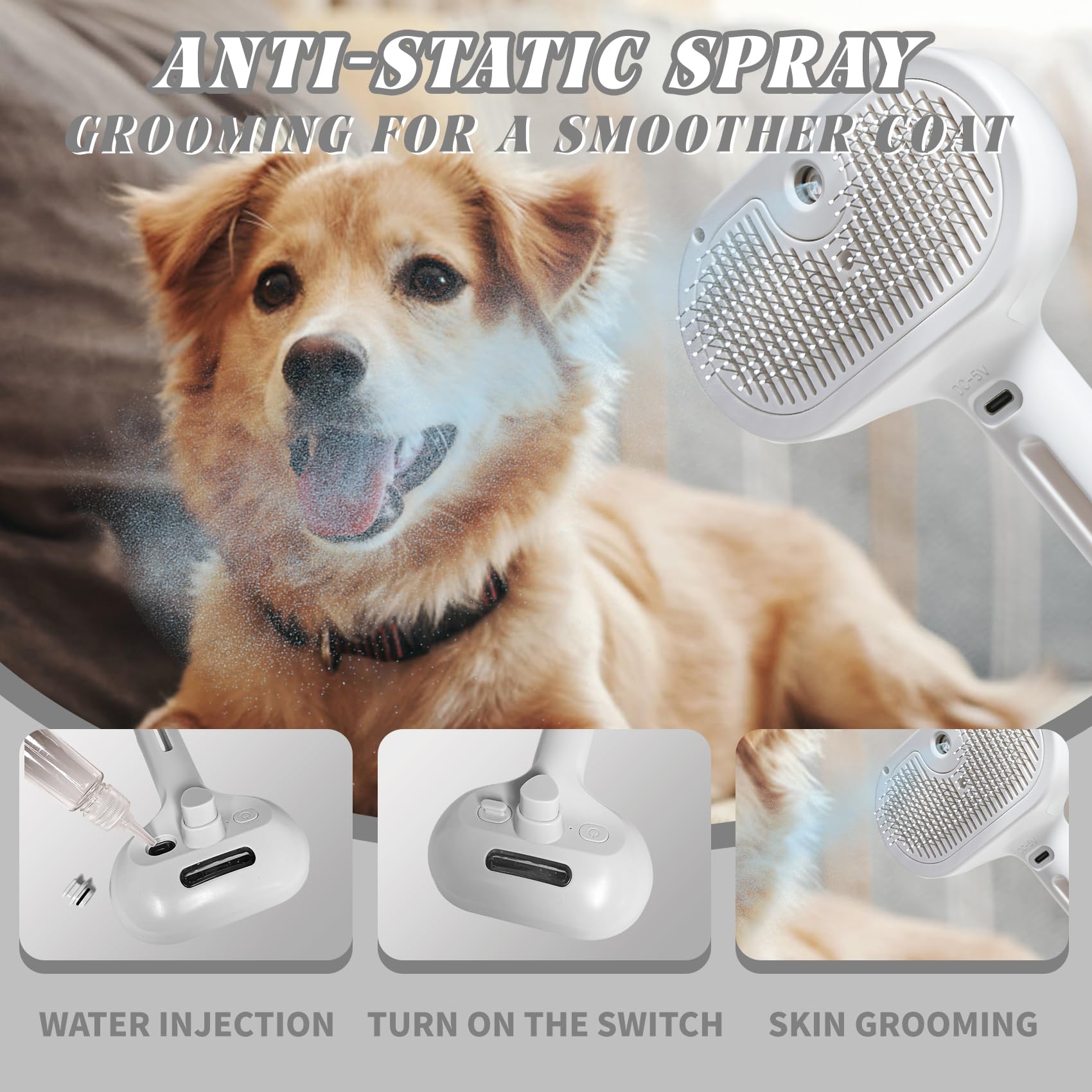 3-in-1 Cat Grooming Brush with Steam Function - Self Cleaning Slicker Brush for Shedding Control & Hair Removal - Perfect for Long/Short Haired Cats & Small Pets - Ideal for Home Grooming, Travel & Professional Pet Care