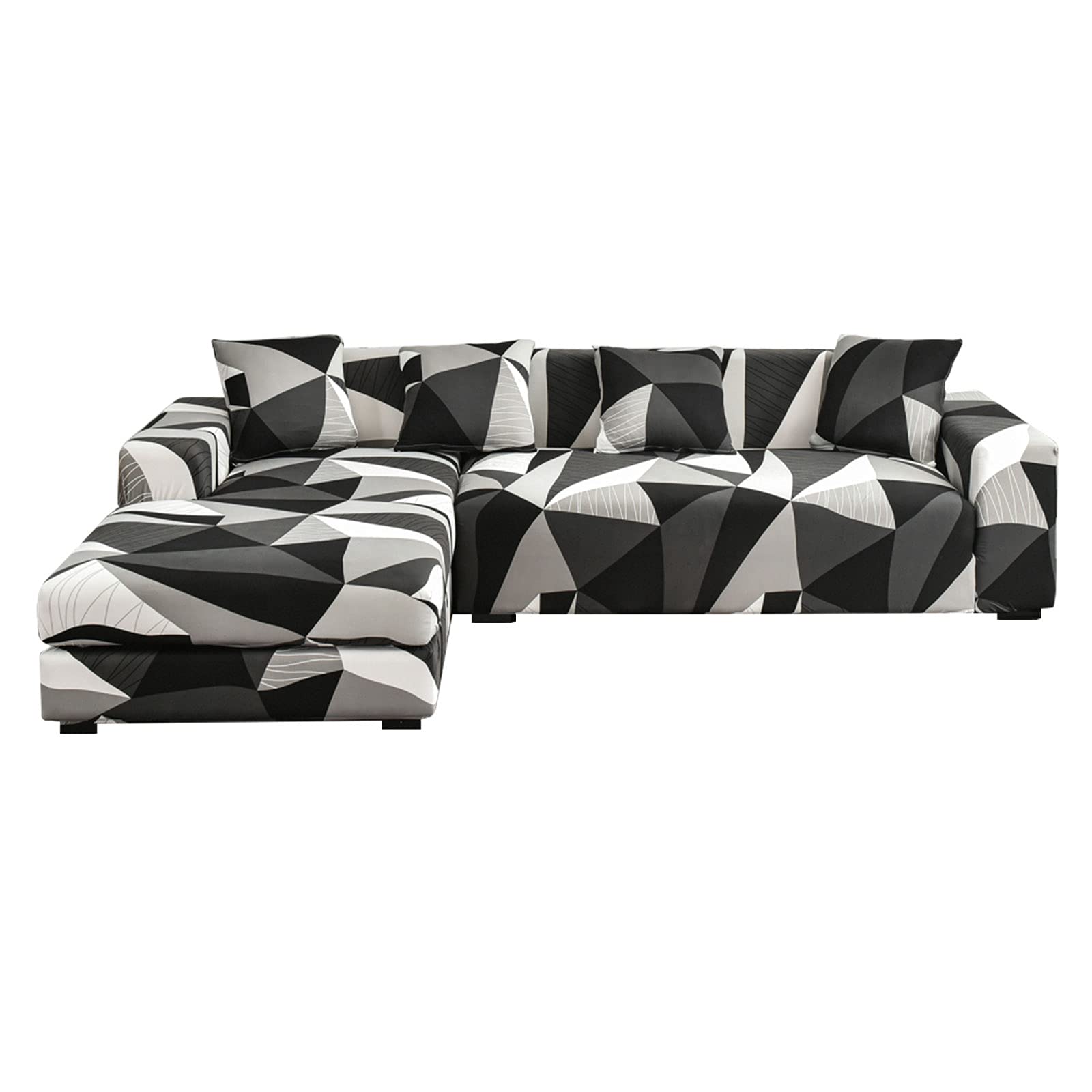 TOPCHANCES Stretch Spandex L-Shaped Sofa Cover - 3-Seat Sectional Couch Protector with Non-Slip Straps & 2 Pillowcases (Black) | Perfect for Living Room, Family Room & Home Theater Furniture Protection