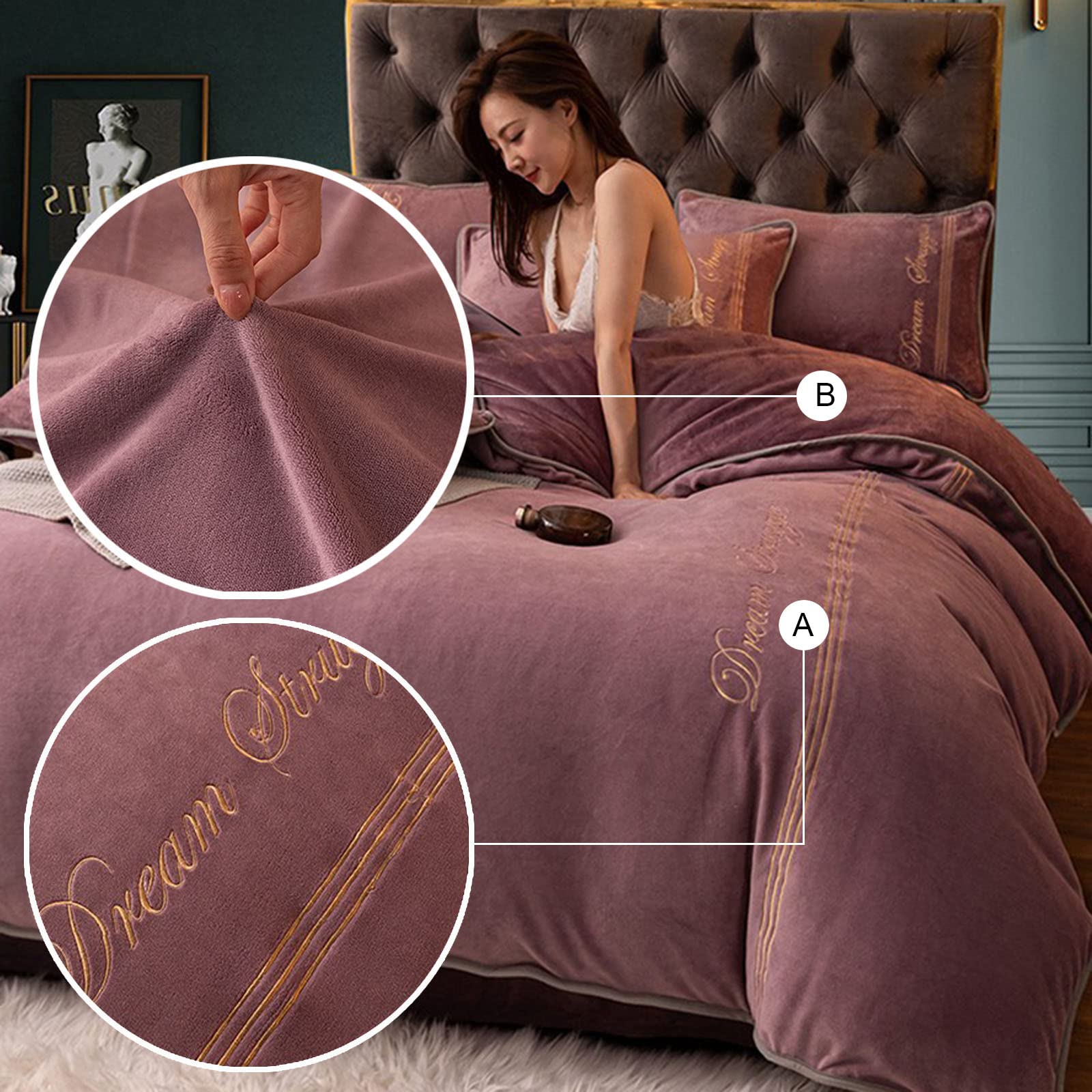 Premium Luxury Bedding Set - King Queen Twin Size Soft Milk Velvet Flannel Duvet Cover with Sheets & Pillowcases - Ultra Warm Thermal Quilt Cover for Cold Weather (Purple, 150x200cm) - Perfect for Winter Nights, Guest Rooms & Cozy Bedroom Decor