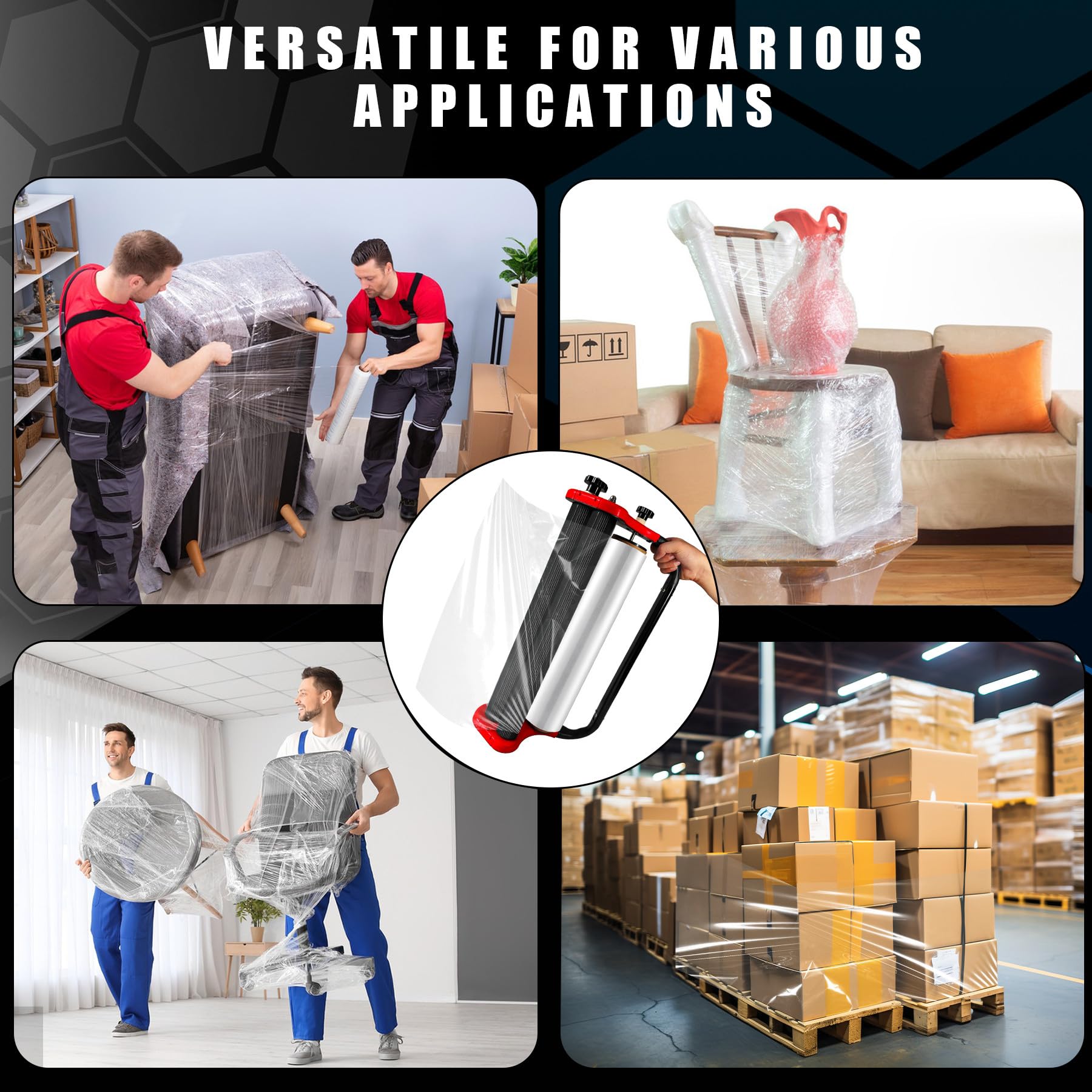 **Ergonomic Stretch Film Dispenser - Reduces Hand Fatigue for Warehouse, Logistics & Pallet Wrapping - 20-inch Dispenser for 20-inch Stretch Film - Ideal for Commercial, Industrial & Home Packaging Use**