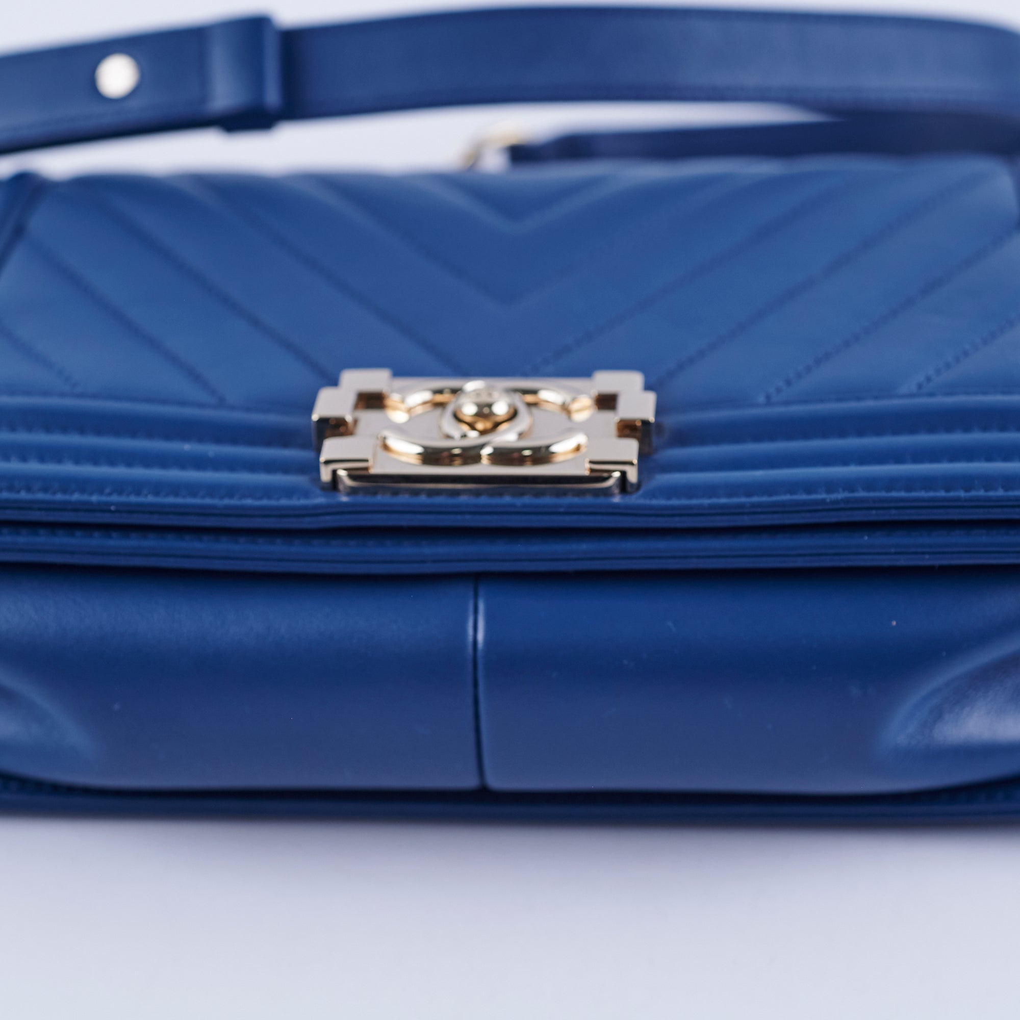 Chanel Old Medium Boy Chevron Lambskin Blue Leather Handbag - Luxury Crossbody Bag for Women, Perfect for Date Night & Special Occasions