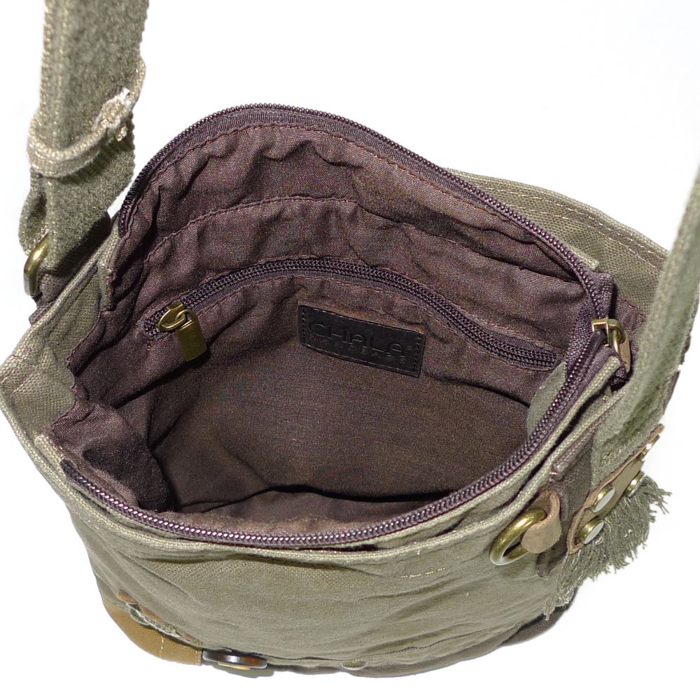 Chala Fox Patch Crossbody Canvas Handbag - Olive Green - Stylish & Durable for Women's Daily Use, Travel & Casual Outings