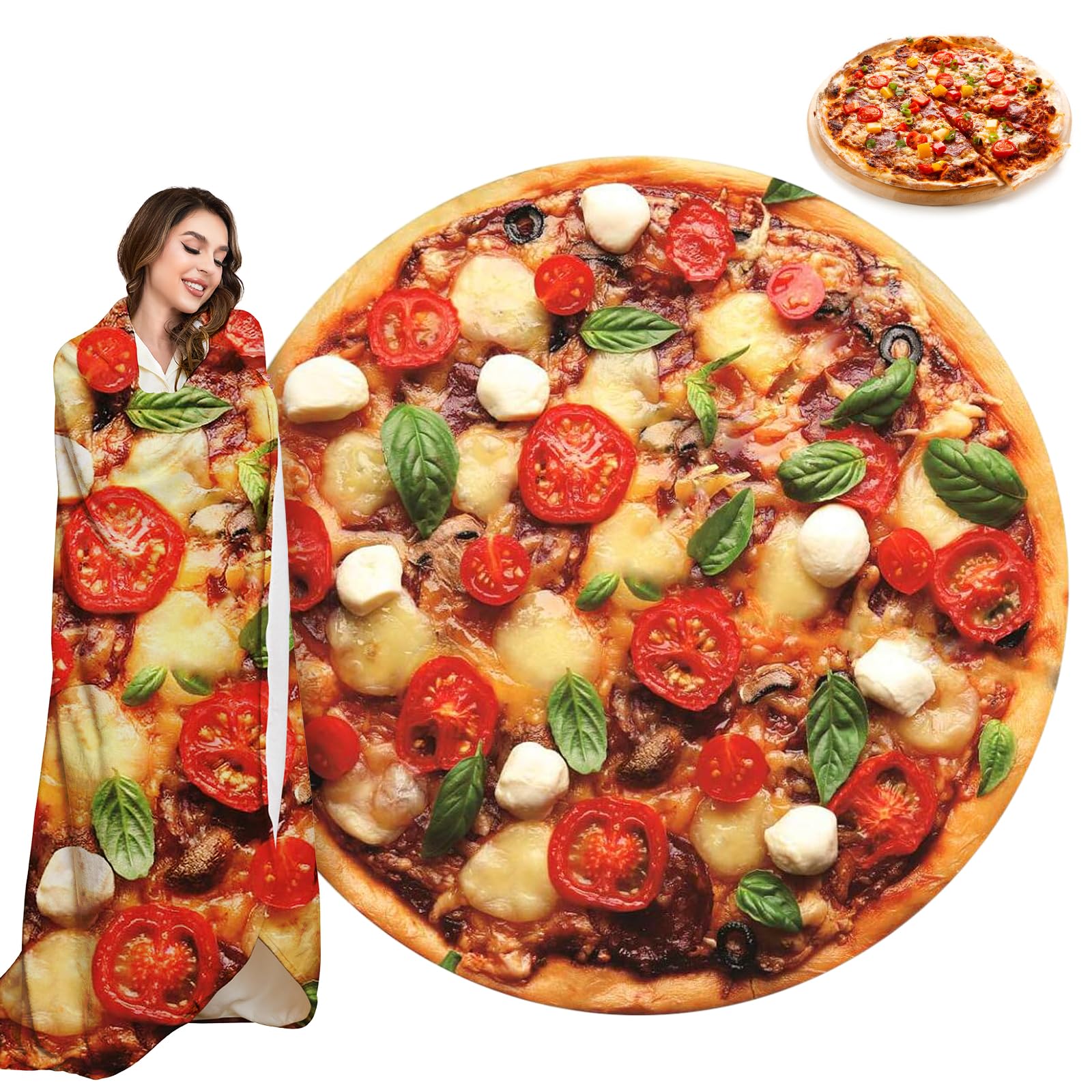 Realistic Pizza Blanket for Adults - 71 Inch Large Round Plush Throw Blanket, Soft Funny Novelty Food Blanket for Bed, Couch & Travel - Perfect for Movie Nights, Sleepovers & Gifts