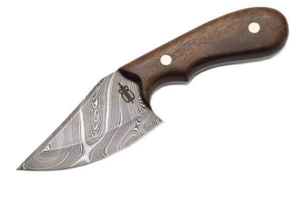 BucknBear Custom Handmade Damascus Steel Skinner Hunting Knife with Walnut Wood Handle - Perfect for Outdoor Camping, Hunting, and Survival Activities