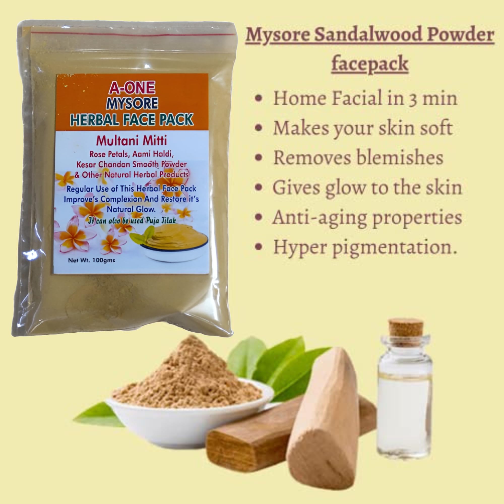 **Mysore Kavery Sandal Herbal Face Pack with Multani Mitti, Rose Petals & Kesar Chandan – 100g | Natural Clay Mask for Glowing Skin | Perfect for Acne, Oily Skin & Detox**    *(Use Case: Ideal for daily skincare routine, spa treatments, and deep cleansing to achieve radiant, blemish-free skin.)*