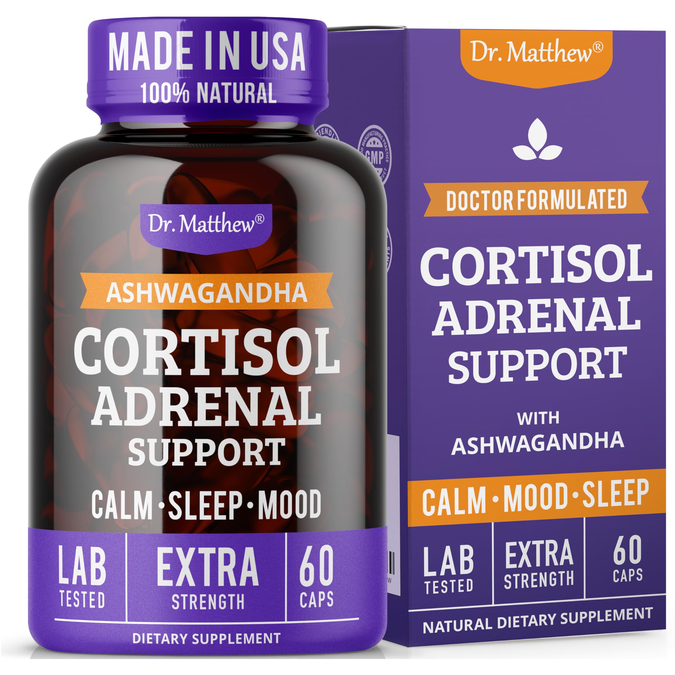 Dr. Matthew Cortisol Reducer Supplement for Women - Adrenal Support with Ashwagandha, Rhodiola & Ginseng - Stress Relief & Sleep Aid - Natural Cortisol Lowering Formula for Relaxation & Better Sleep - Perfect for Busy Professionals & Stressed Moms