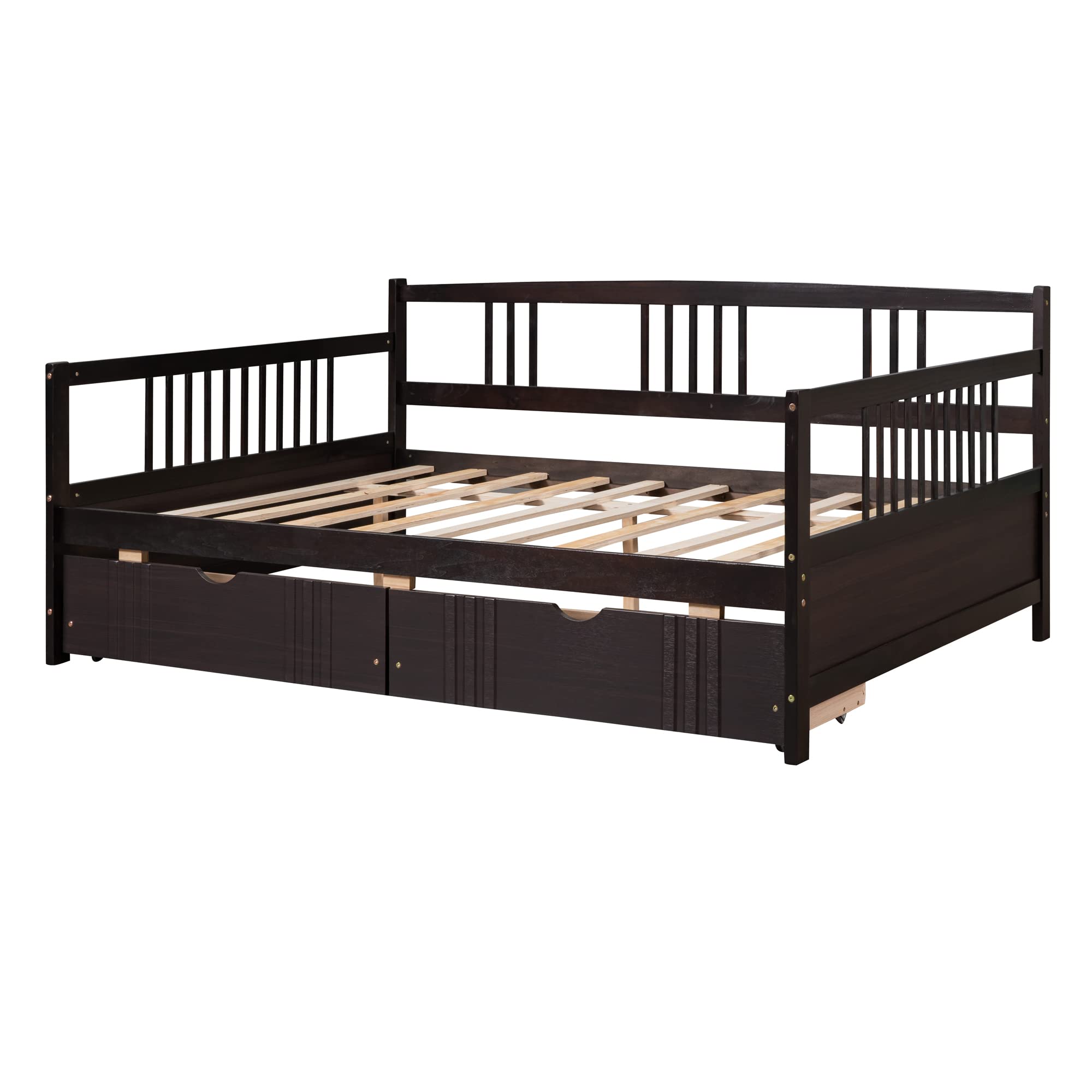 Harper & Bright Designs Full Size Daybed with Storage Drawers - Convertible Sofa Bed Frame, No Box Spring Needed, Brown - Perfect for Guest Rooms, Small Apartments & Multi-Functional Spaces