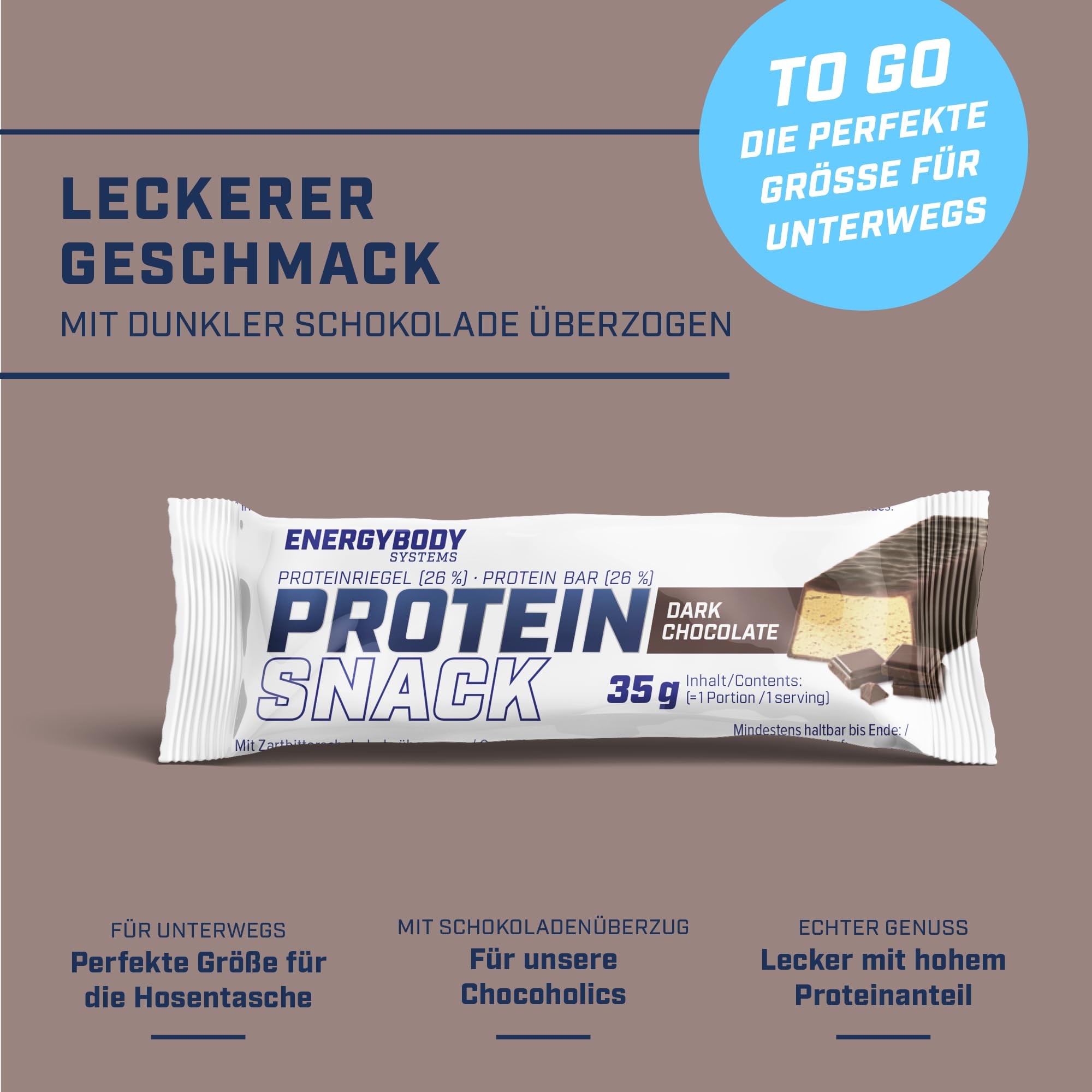 Energybody® High Protein Snack Bar - 24 Pack (35g Each) | Low Calorie (135kcal), 26% Protein with Vitamins & Carbs | Dark Chocolate Flavor | Perfect for Gym, Hiking & Weight Loss