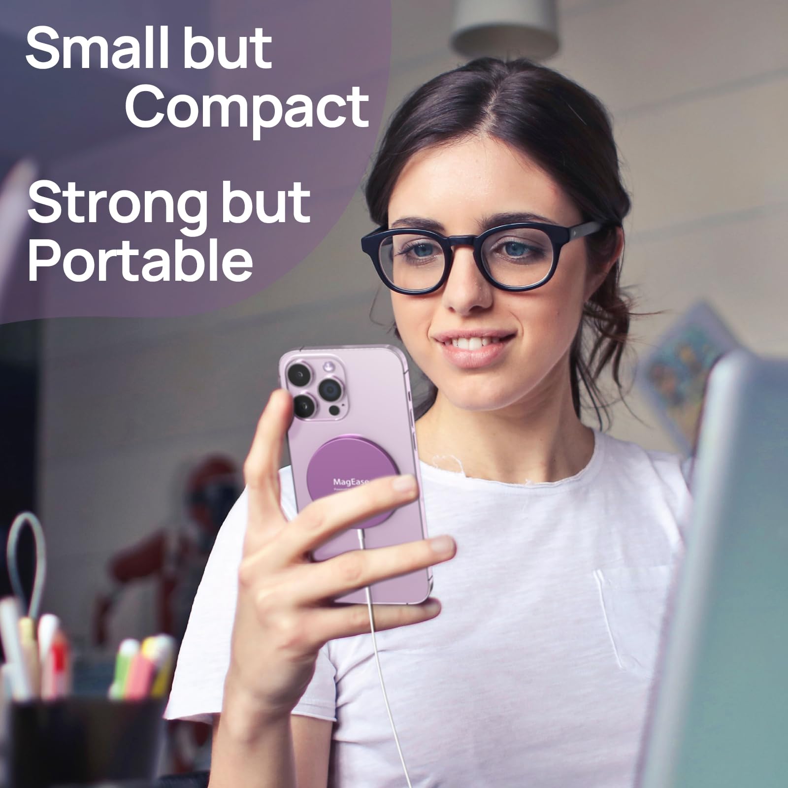 15W Fast Wireless Charger for iPhone 16/15/14/13/12 Series & AirPods - MagSafe Compatible Magnetic USB-C Charging Pad (Purple) - Perfect for Home, Office & Travel Use