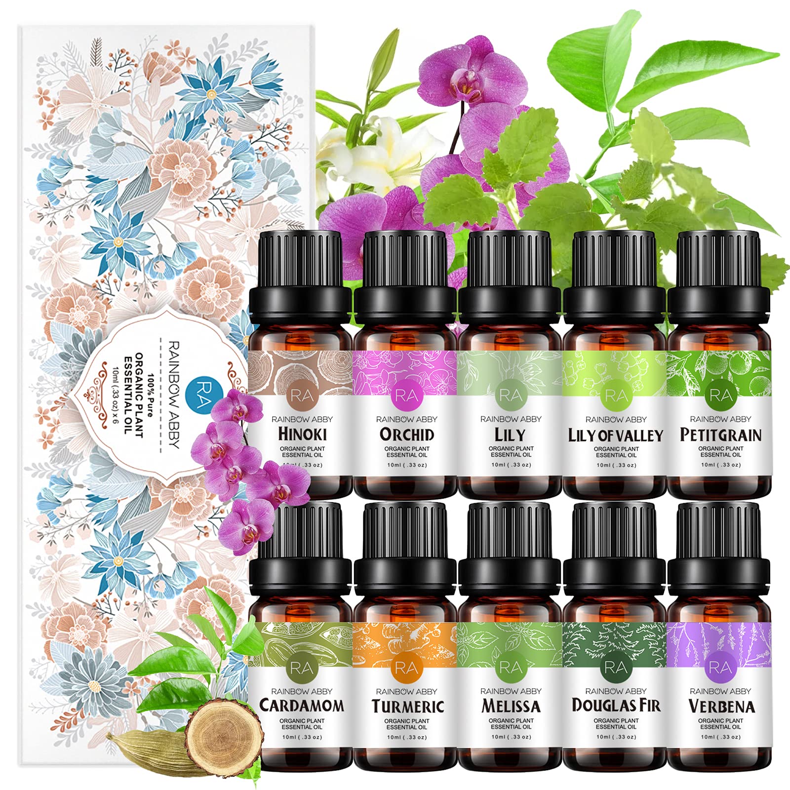 ANBBY Top 10 Essential Oils Gift Set - 100% Pure Aromatherapy Oils for Diffusers, Humidifiers, Massage, Skin & Hair Care (10x10ml) - Perfect for Relaxation, Spa, Yoga & Home Fragrance