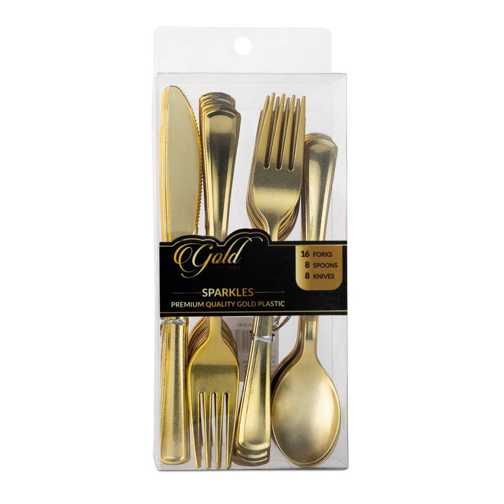 Sparkles Collection 32-Piece Gold Flatware Set - Service for 8 | Elegant Dinnerware for Formal Dining, Wedding Gifts & Holiday Entertaining