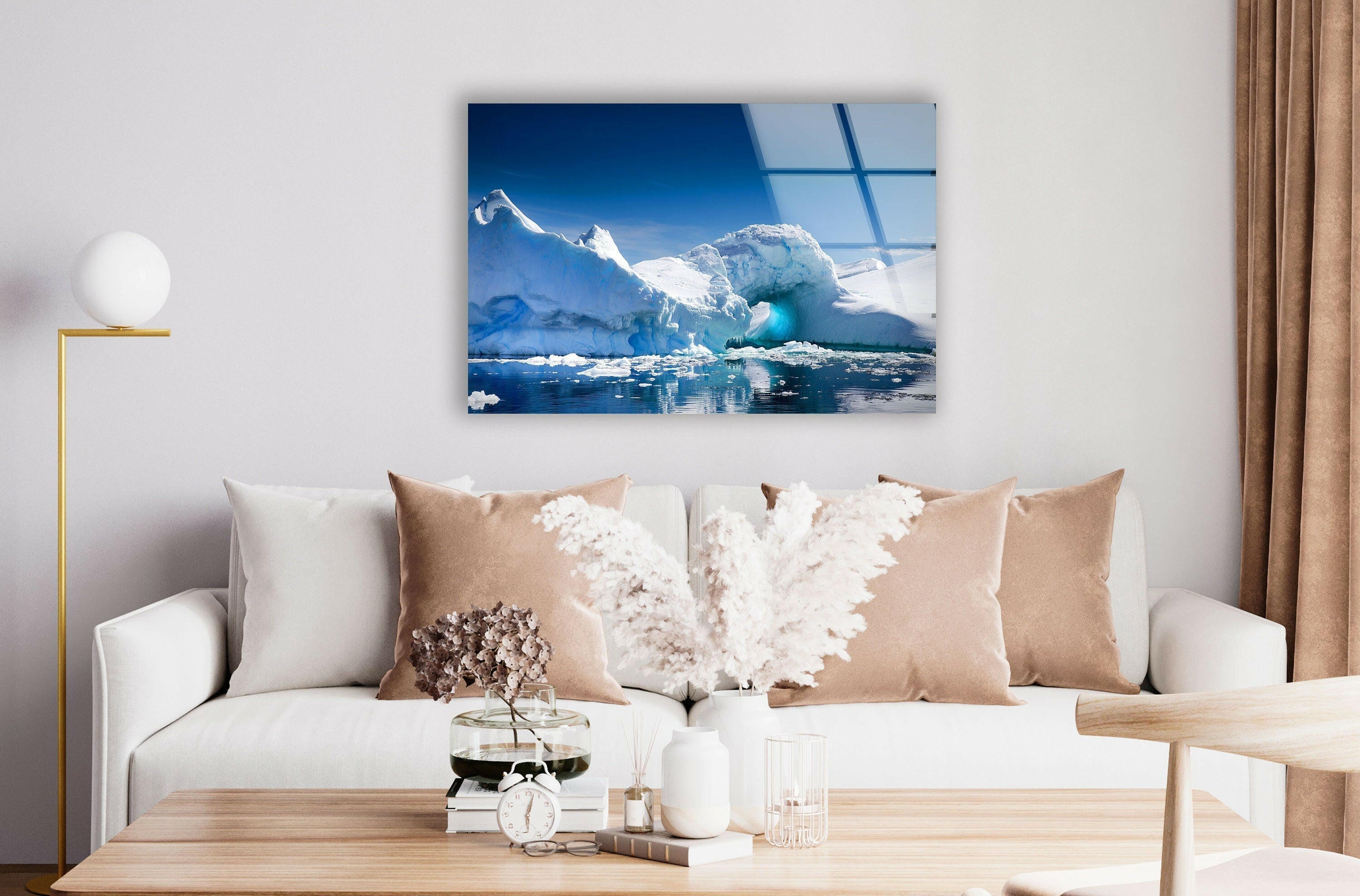 Arctic Iceberg Serenity - Stunning Landscape Glass Wall Art Print for Living Room, Office & Home Decor | Modern Framed Picture for Wall Display